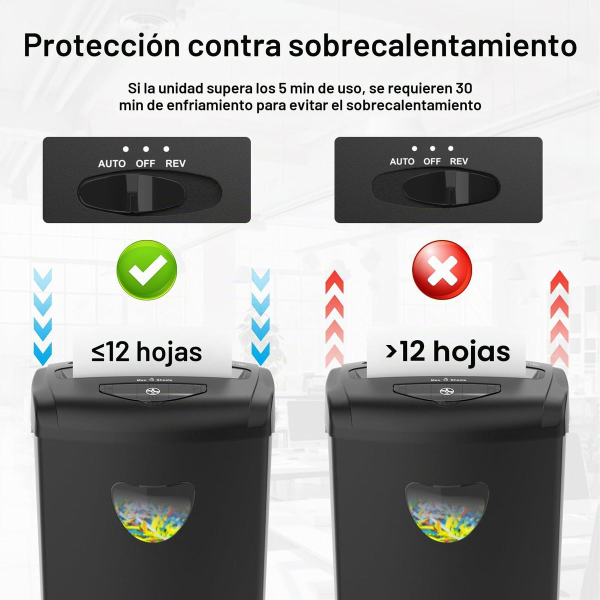 Trituradora de Papel Woolsche Negra 12 Hojas Corte Cruzado Seguridad P-4