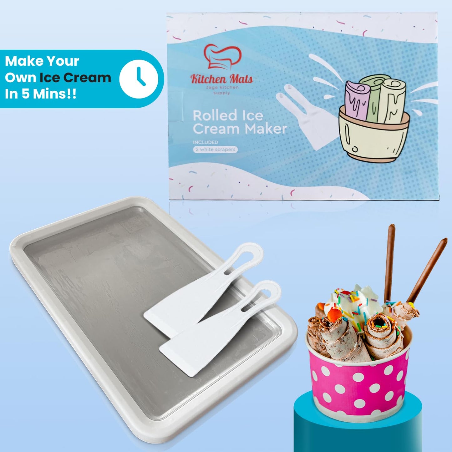 Máquina de helado enrollado extragrande (38.1 x 25.4 cm) – Haz helado instantáneo con la familia – Enrolla tu propio helado – Bandeja de helado enrollada manual