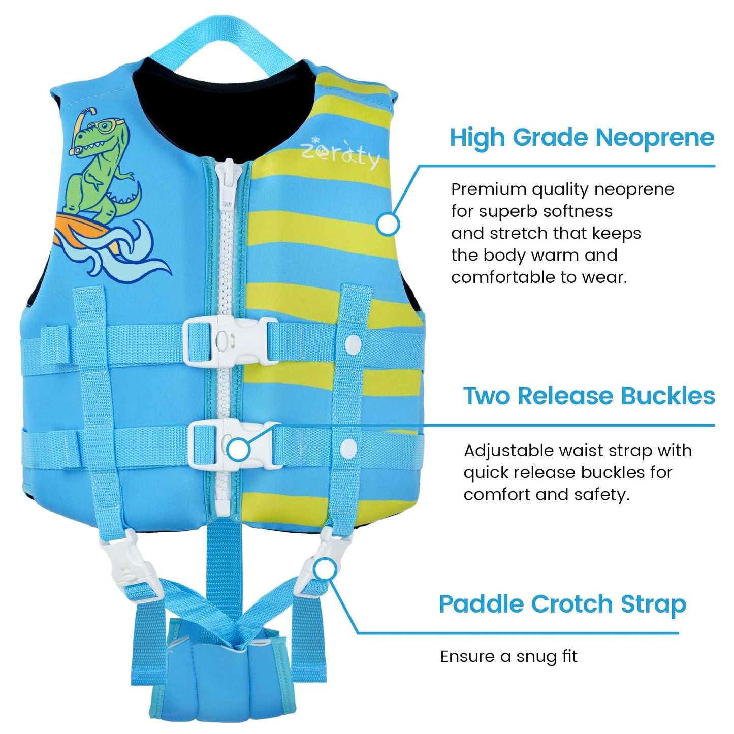 Chaleco de Natación Zeraty Neopreno Azul con Correas Ajustables para Niños y Niñas
