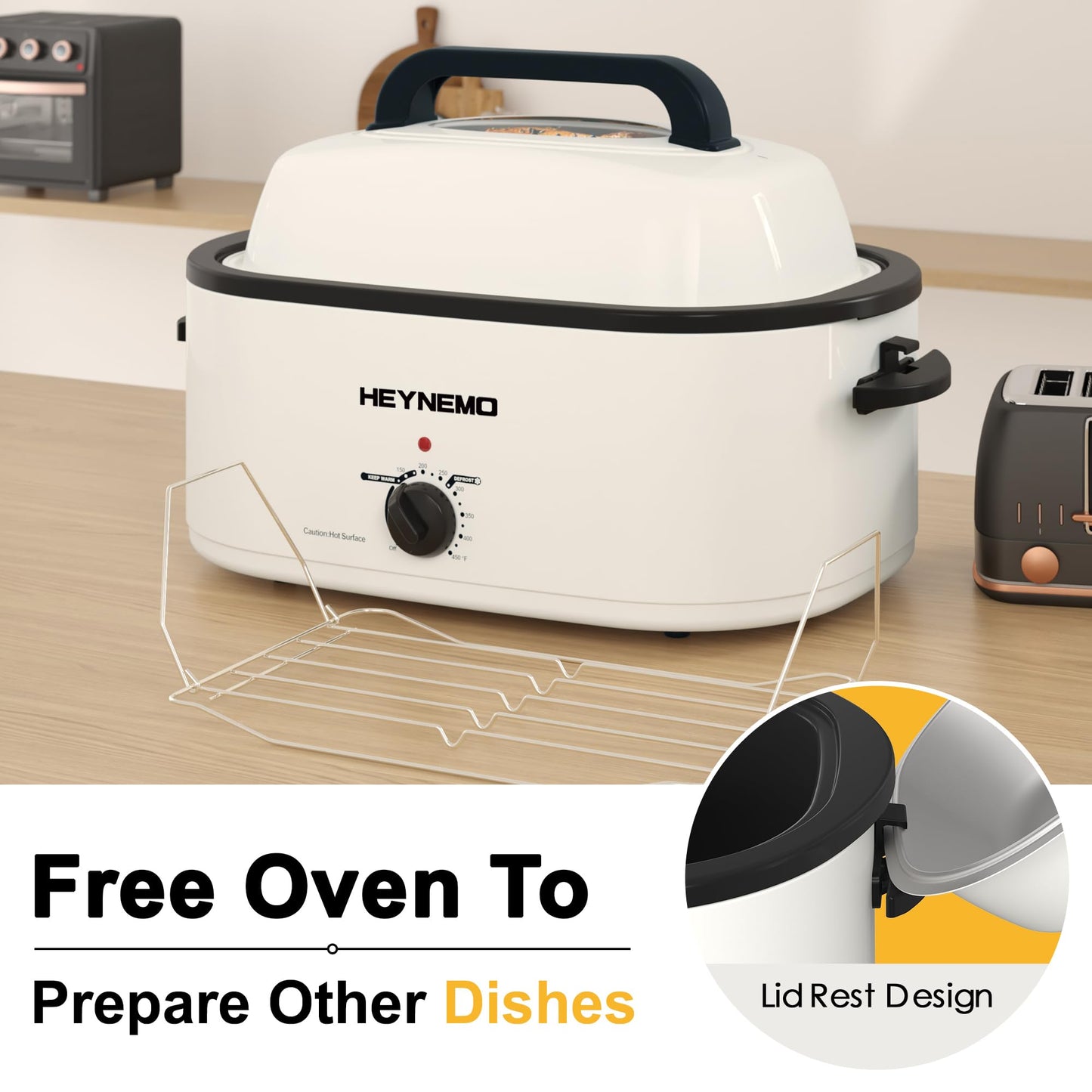 Horno Tostador Eléctrico de 24 Cuartos de Kiss the Water: Horno para Pavo con Tapa Visible y Autohilado, Descongelación Caliente, Temperatura Ajustable, Estante Extraíble para Sartén, Acero Inoxidable