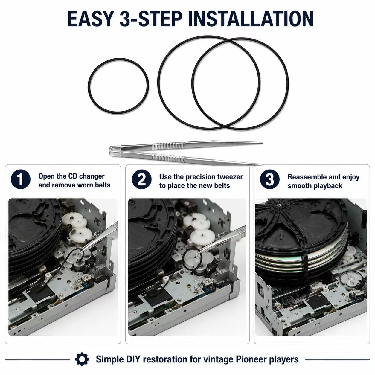 Correas de repuesto para cambiador de CD clásico, 2 piezas para Pioneer PD-M401 PD-M423 PD-M427 PD-M430 PD-M450 PD-M502 6 discos