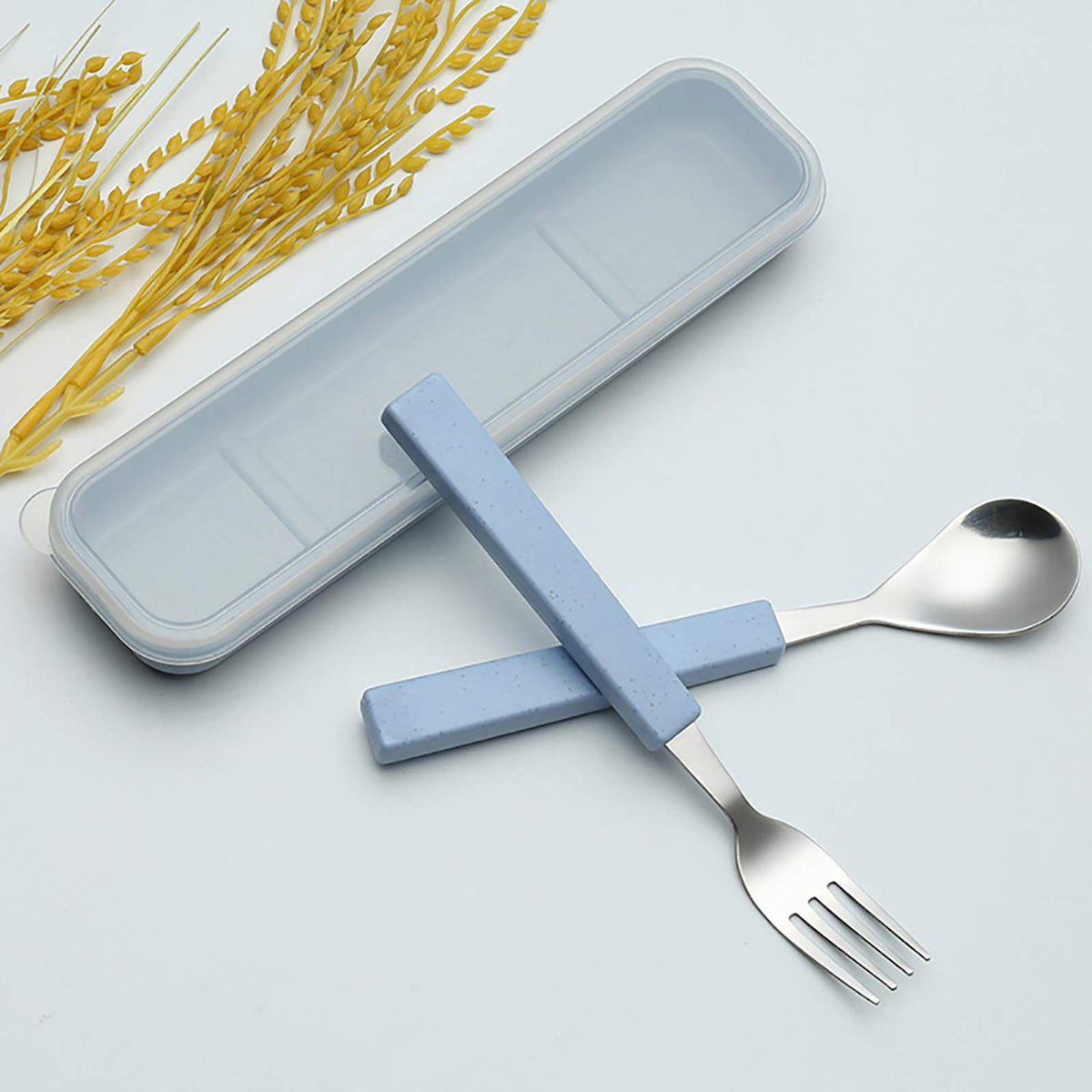 VANRA - Juego de cubiertos para niños de 2 piezas, juego de vajilla de acero inoxidable 18/10, juego de cubiertos plateados, juego de cubiertos para la cena, juego de cuchara y tenedor con estuche de