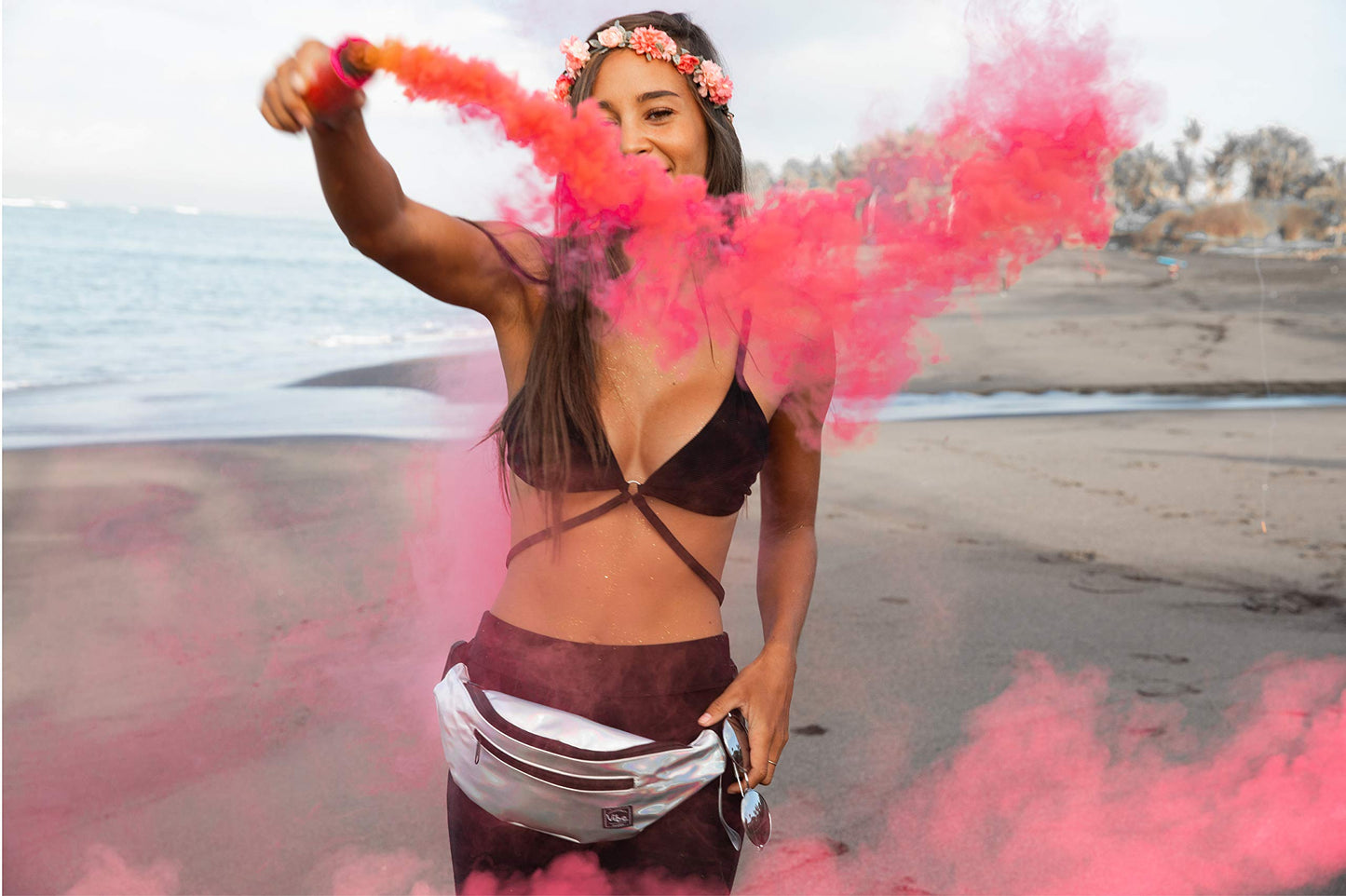 Riñonera Vibe Festival Gear Negra Plateada Dorada Holográfica para Hombres y Mujeres