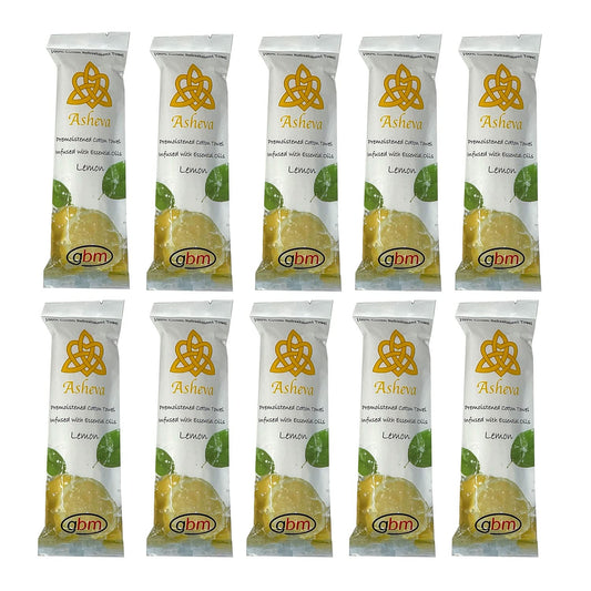 GBM Asheva - Toalla refrescante de algodón húmedo envuelta individualmente de 8 x 9 pulgadas (limón, 10 unidades)
