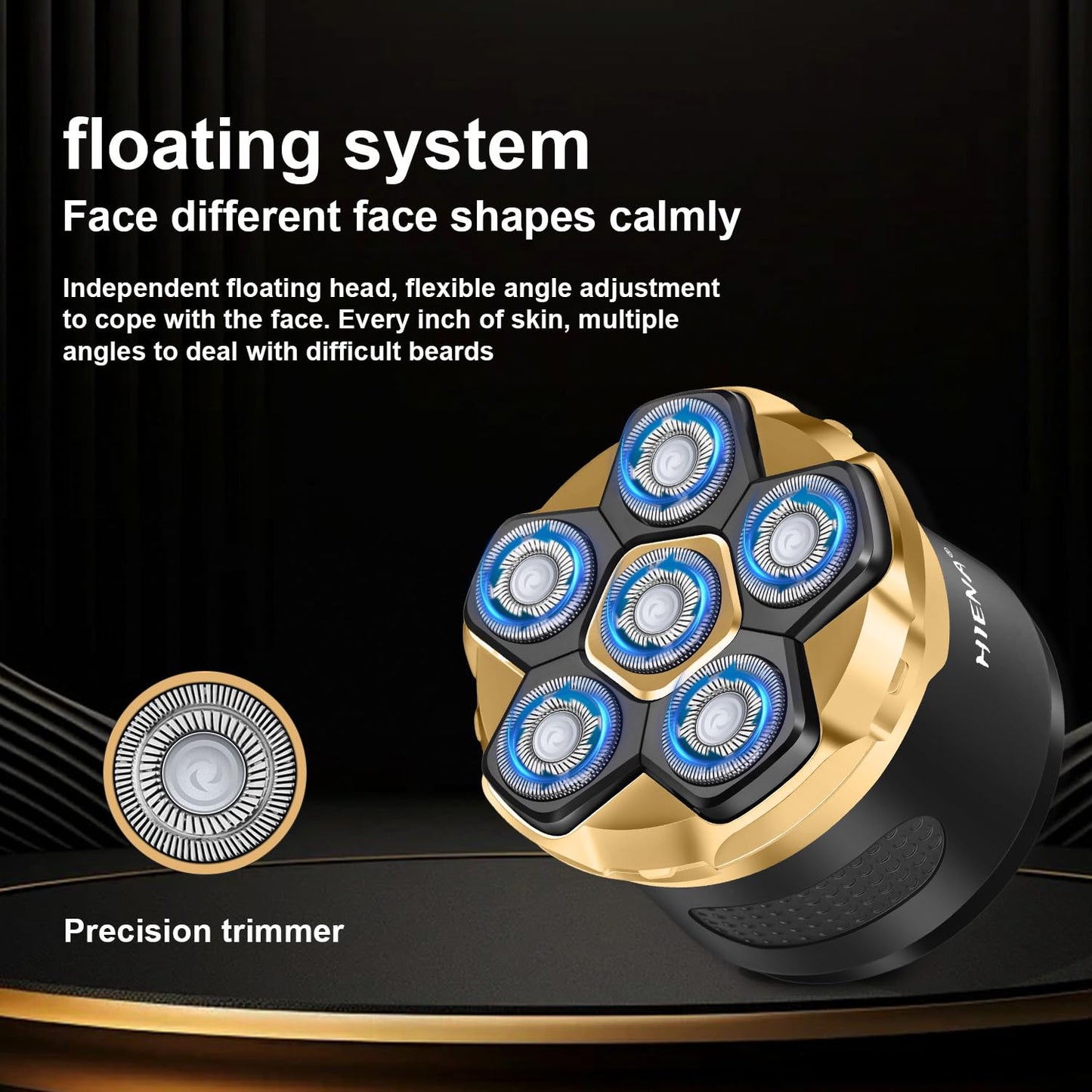 HIENA PRO - Afeitadora de cabeza para hombres calvos – Afeitadora giratoria magnética 6D, maquinilla de afeitar recargable con cabeza calva, IPX7 impermeable con pantalla LED, recargable por USB