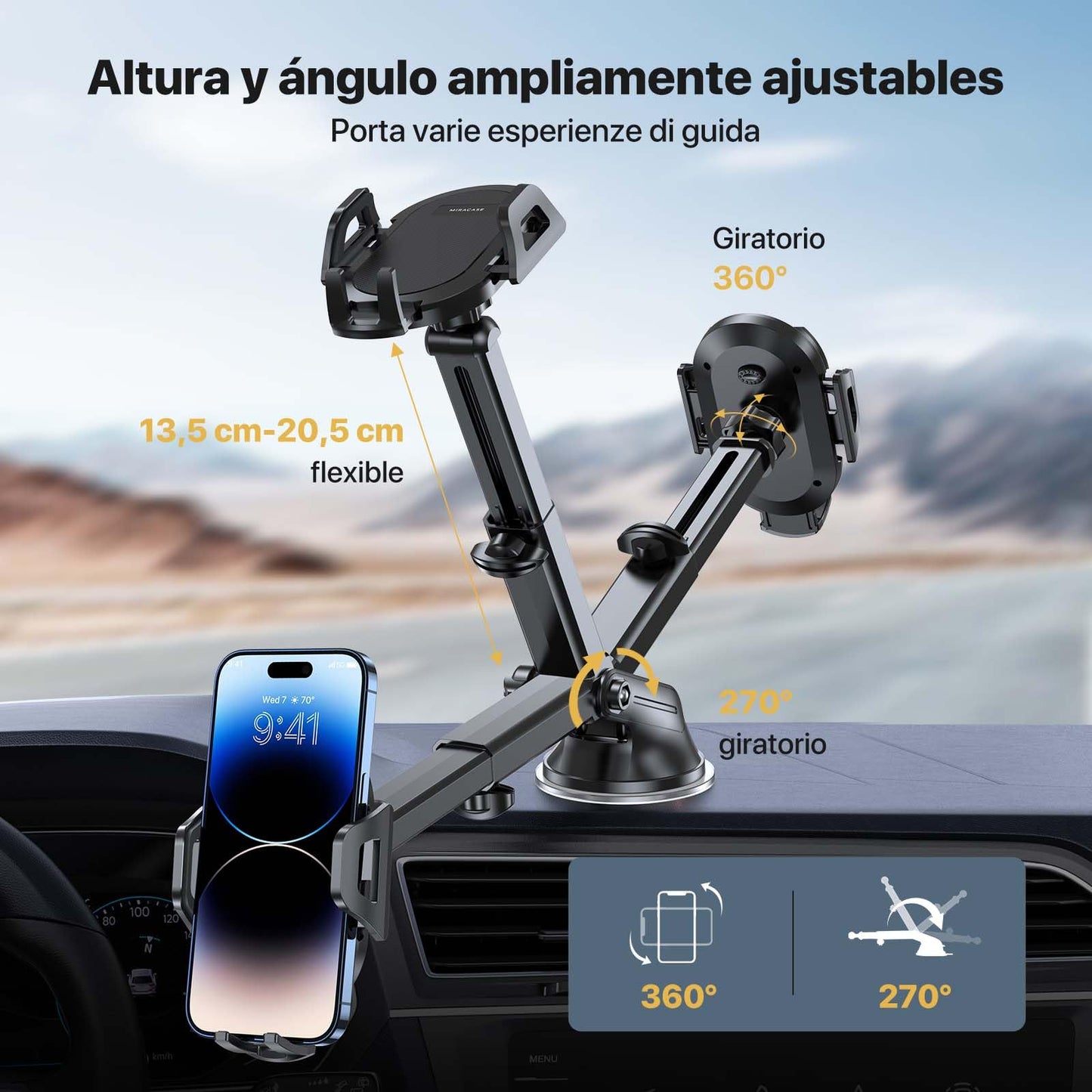Soporte Celular Automóvil Miracase Multicolor Multifuncción 4 en 1 Ventosa Potente