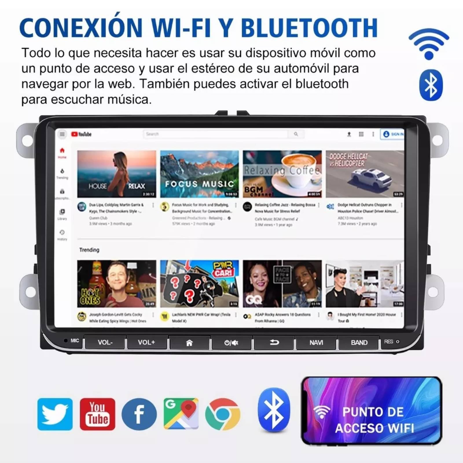 FINYQBET Autoestereos para Carro de 9.1 Pulgadas de de Android 11 de W7060,2+32 Estéreo para Pantalla Carplay para Auto con Android Auto,Mirrorlink,GPS,Control de Volante,RAC y más