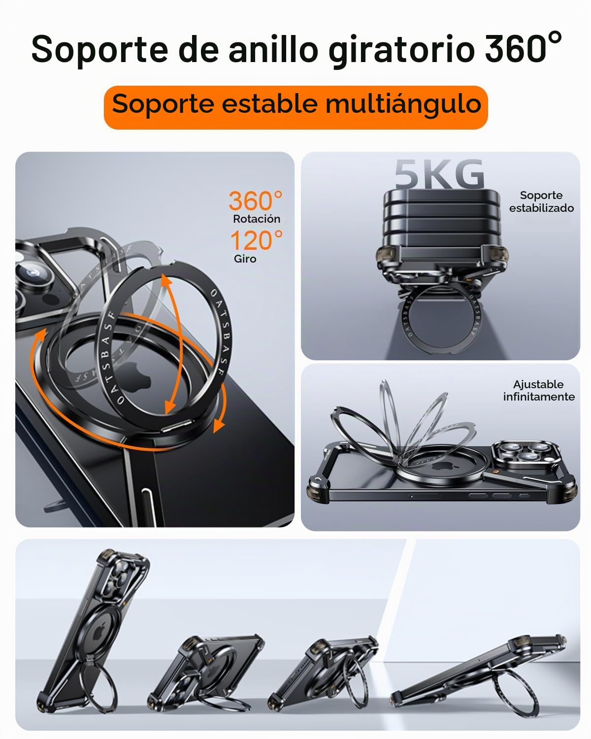 Funda para iPhone 14 Pro OGRANEE Z Negro Soporte Magnético Giratorio 360° Ultrafina y Dura