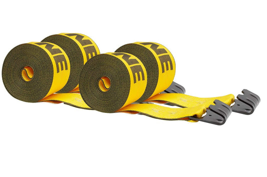 Mytee Products Kinedyne - Correas de cabrestante de 4 pulgadas x 30 pies, color dorado resistente con ganchos planos, WLL# 5000 libras, control de carga de 4 pulgadas para camión plano (4 unidades)