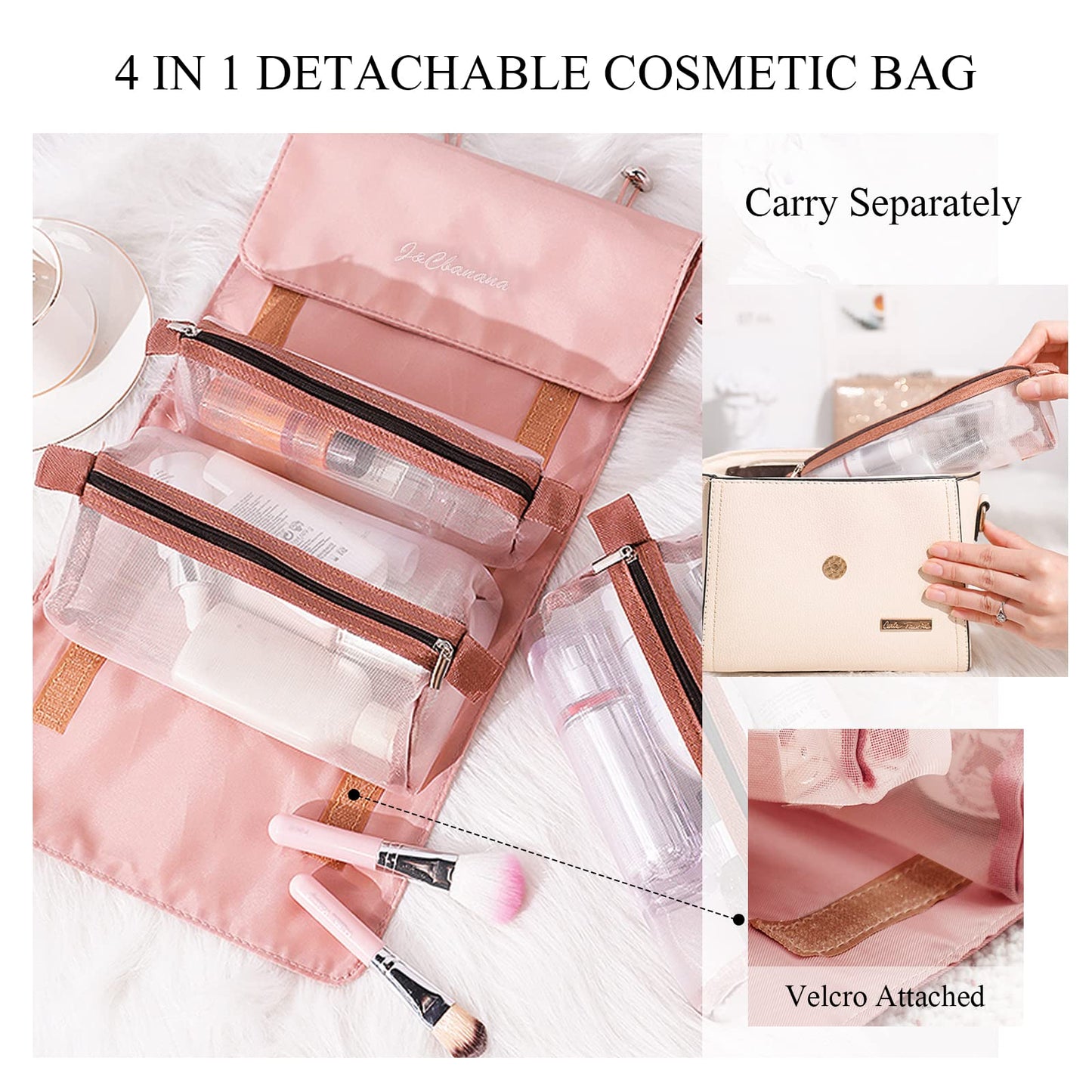 LumiSyne 4 En 1 Bolsa De Cosméticos Desmontable Bolsa De Aseo Colgante Et Enrollable Neceser De Viaje Bolsa De Maquillaje De Malla Portátil Plegable Bolsa De Aseo Neceser De Maquillaje Impermeable