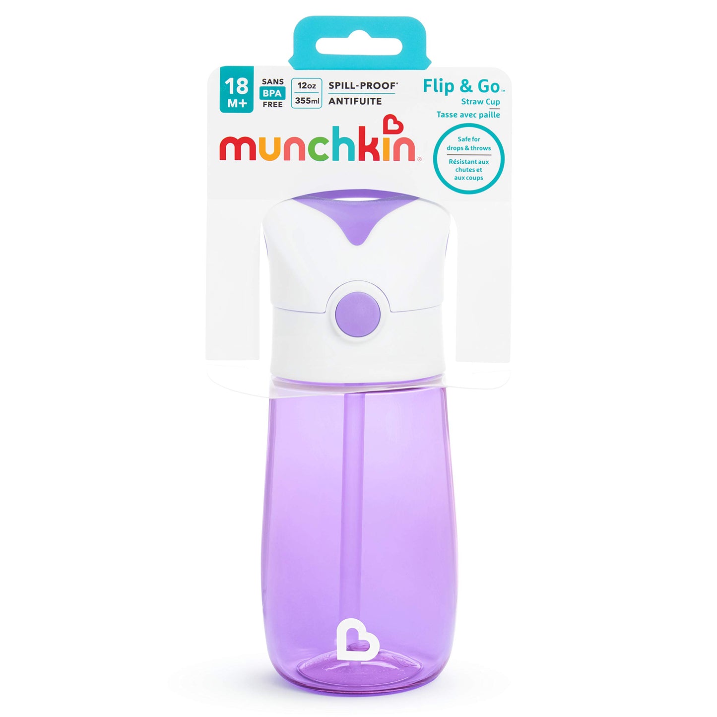 Munchkin Flip and Go Tritan - Taza de pajita, 12 onzas, color morado