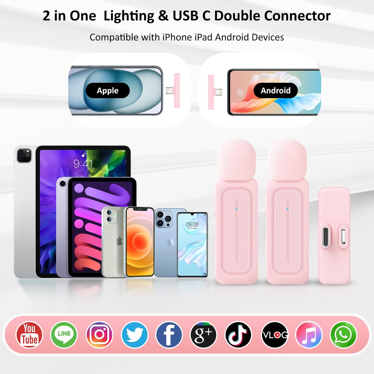 Micrófonos Inalámbricos Lavalier Ecomxia Negro con Funda para iPhone iPad Android para Video y Entrevista