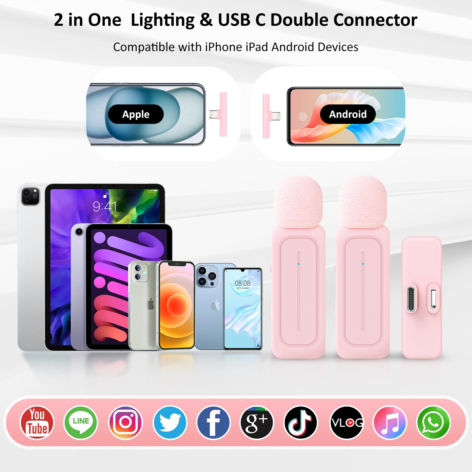 Micrófonos Inalámbricos Lavalier Ecomxia Negro con Funda para iPhone iPad Android para Video y Entrevista