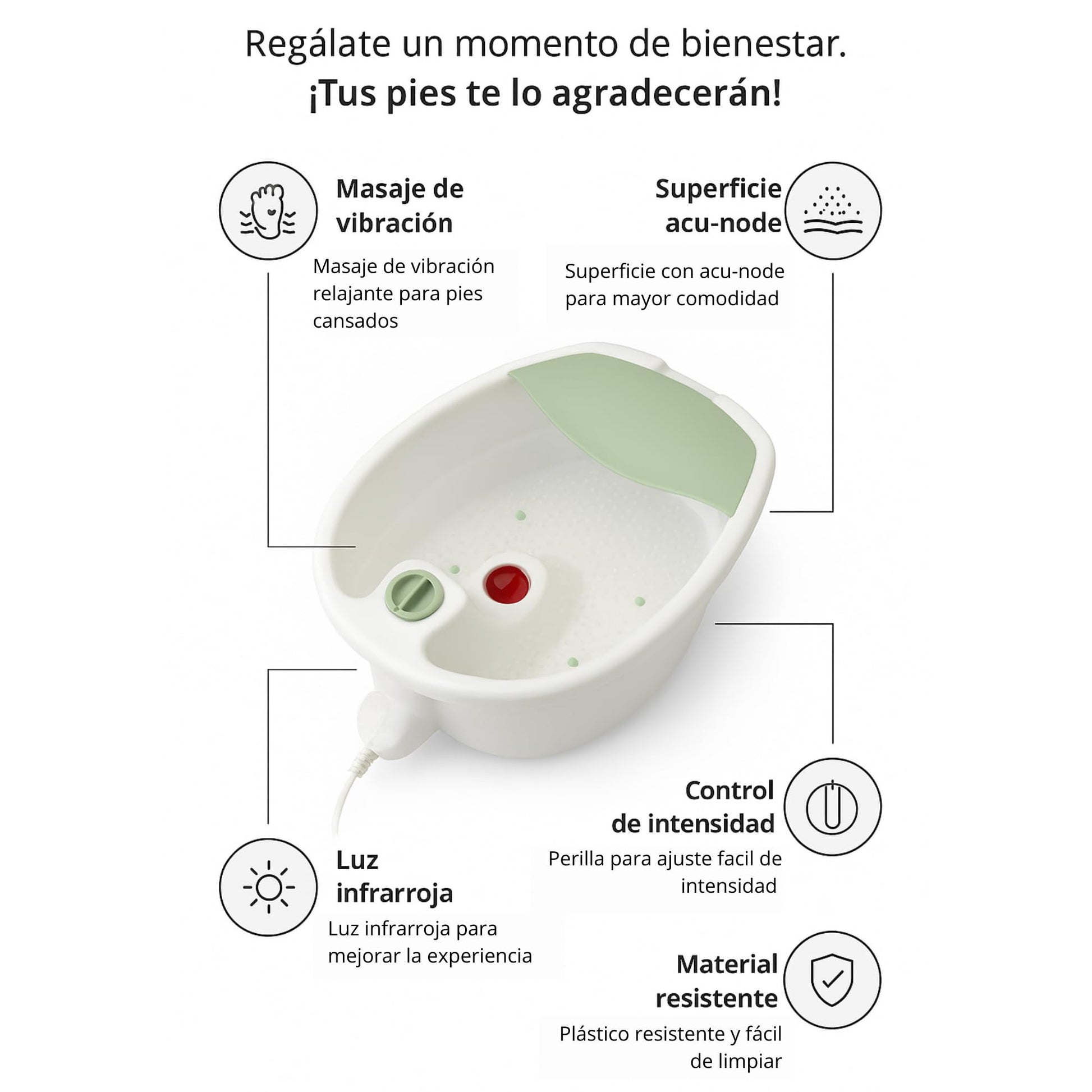 Hidromasajeador Eléctrico para Pies Spa 42 x 33 cm Tina Blanco y Verde
