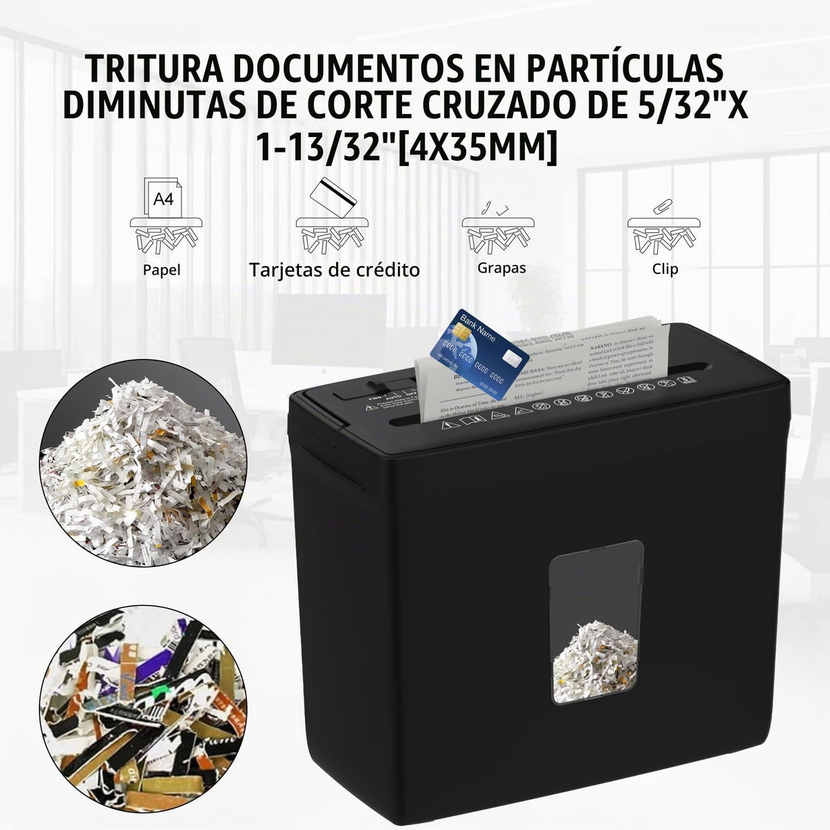 Trituradora de Papel Suntiko Negro Corte Cruzado Pequeño
