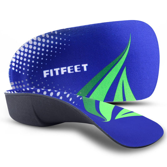 FitFeet Plantillas de soporte de arco alto, inserciones ortopédicas de pie de 3/4 de longitud para sobrepronación, fascitis plantar, pies planos, alivio del dolor, insertos de zapatos para correr deportes hombres y mujeres, Blue&black, L(Men's 9-11, Women
