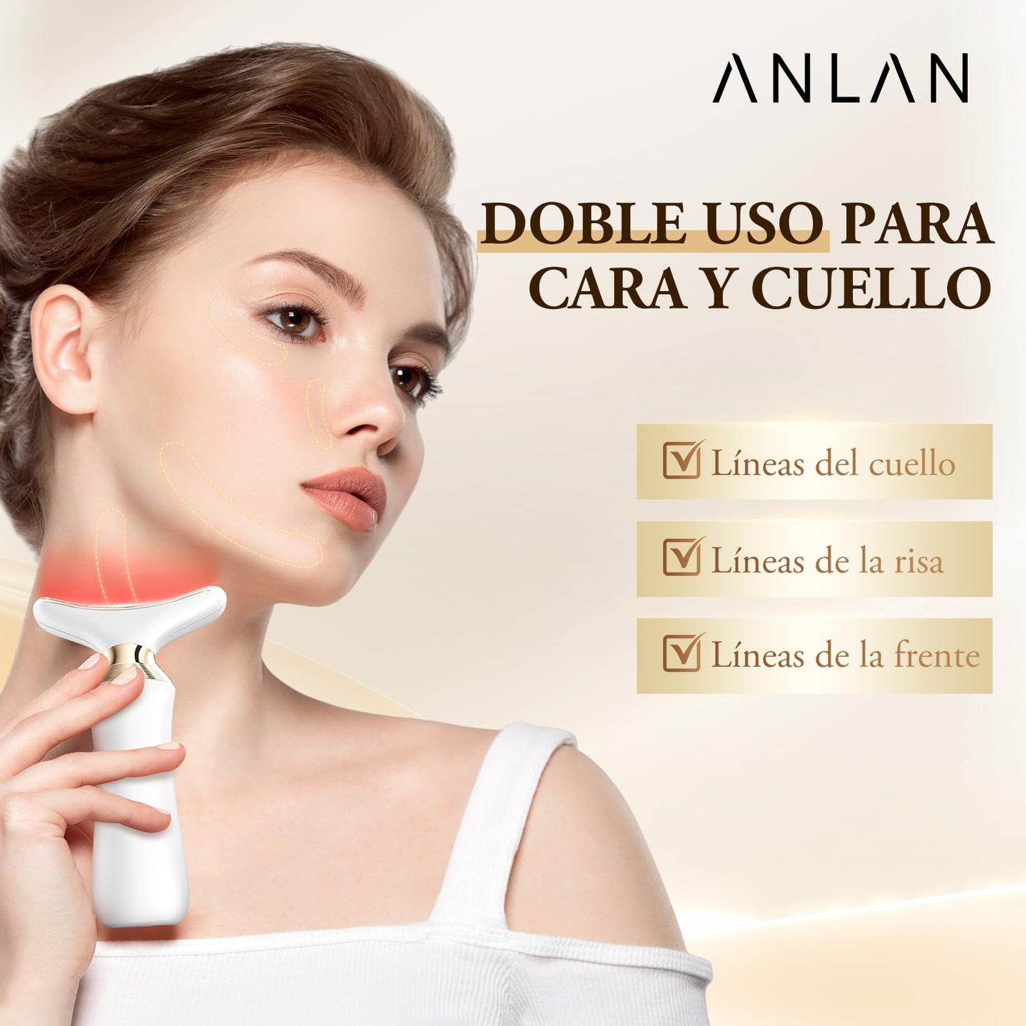 ANLAN Radiofrecuencia Facial y Cuello para Antiarrugas, Masajeador Facial Reafirmante, Lifting Anti-envejecimiento con Modo RF LED EMS