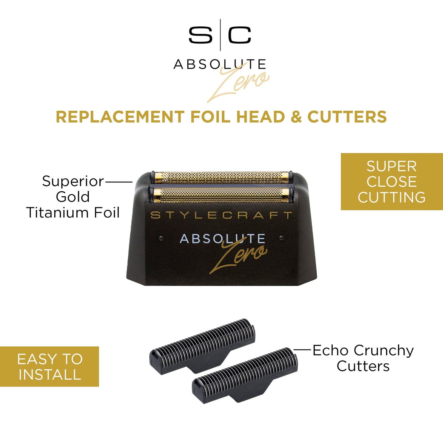 Stylecraft Cabezal de repuesto de lámina de titanio dorado StyleCraft con dos cuchillas Echo para afeitadora Absolute Zero para hombre