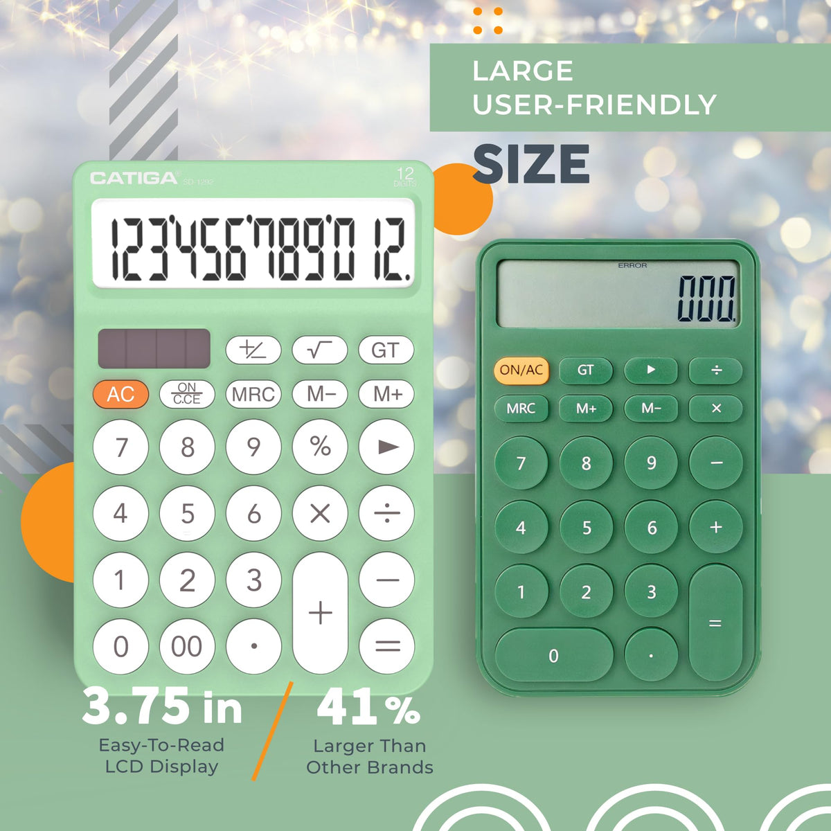 Calculadora Básica CATIGA Negra Visualización LCD Grande y Botones Grandes para Oficina, Escuela, Hogar