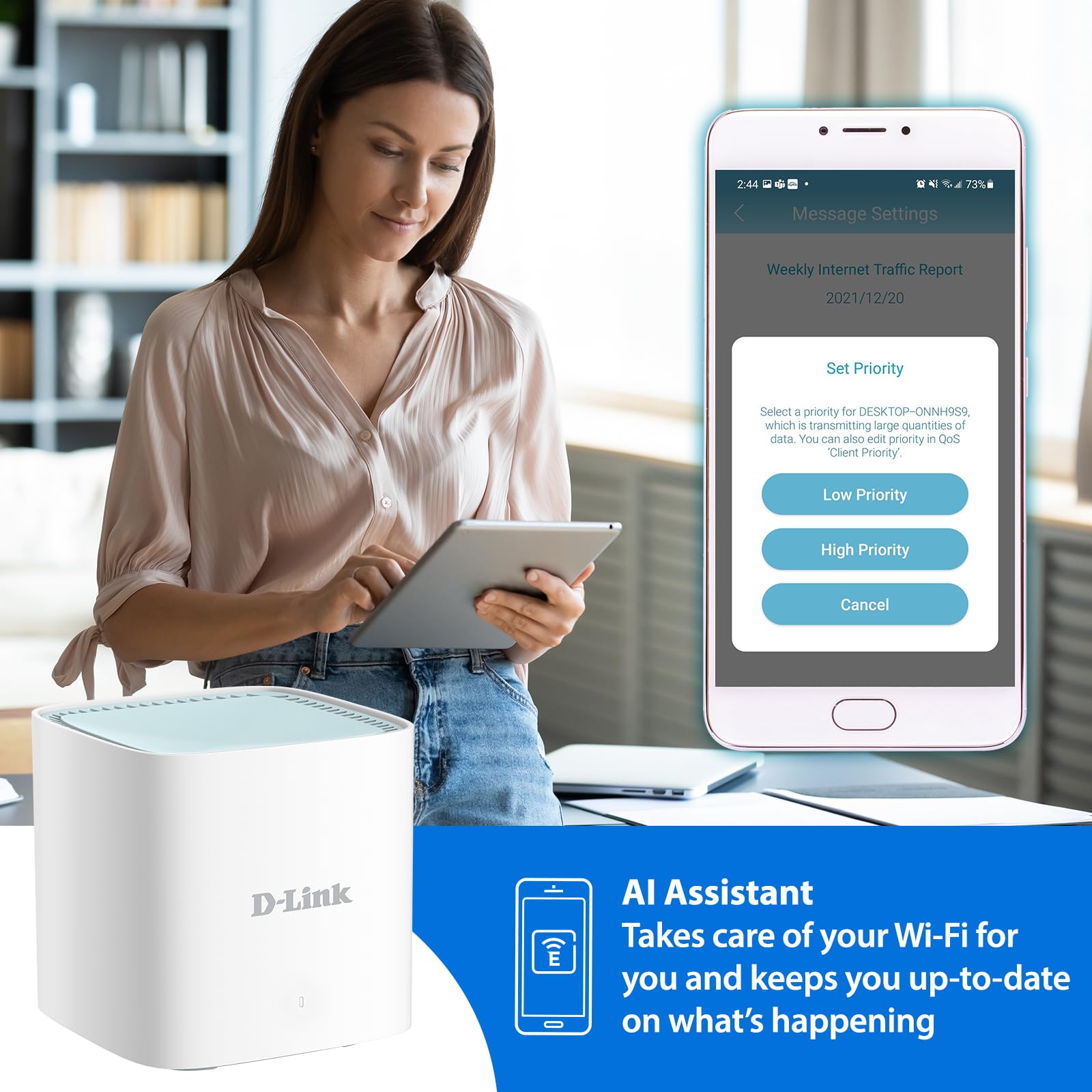 D-Link M15/2 Eagle Pro AI Mesh WiFi 6 Router System (2 Unidades) AX1500 - Paquete múltiple para Red inalámbrica Inteligente de Internet, Control de Voz