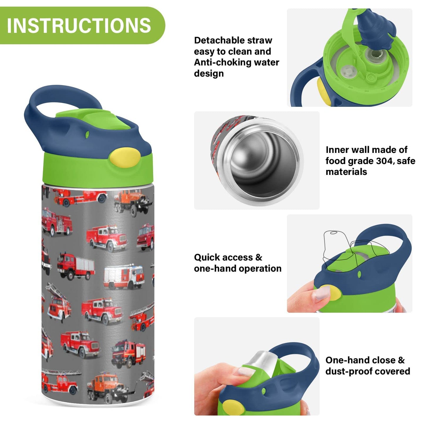 Botella de agua de acero inoxidable para niños, botella de agua aislada al aspiradora de acero inoxidable de 12 onzas para niños y niños, botellas aisladas al aspiradora de doble pared (coche de