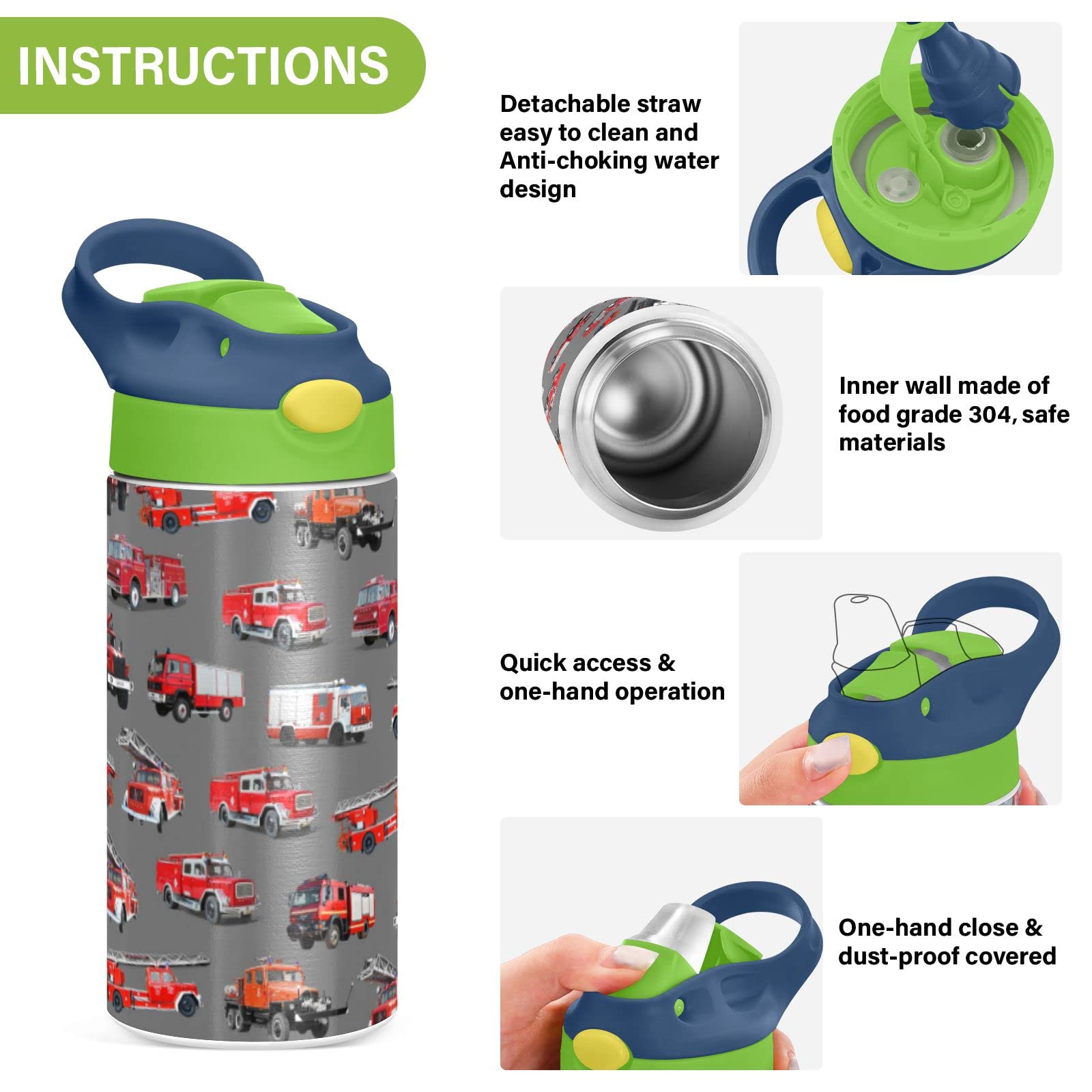 Botella de agua de acero inoxidable para niños, botella de agua aislada al aspiradora de acero inoxidable de 12 onzas para niños y niños, botellas aisladas al aspiradora de doble pared (coche de
