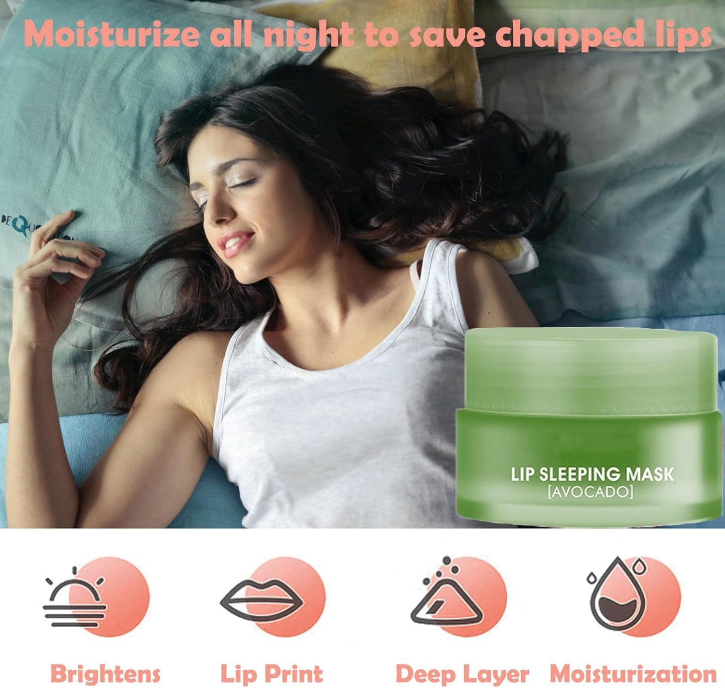 Mascarilla Hidratante Para Labios – Bálsamo Labial Reparador De Día Y Noche Para Labios Secos Y Agrietados – Reduce Las Líneas De Los Labios, Mejora El Color De Los Labios, Hidrata Y Rellena Los Labios Para El Cuidado De Los Labios (Avocado)