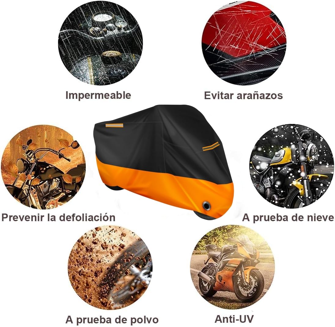Funda para Moto Impermeable, 190T Tela Oxford Cubierta de Motocicleta, Calidad Impermeable Sol Protección, Motocicletas Vehículo Cubierta de la Motocicleta con 2 Lock-Holes&3 Tiras Reflectantes
