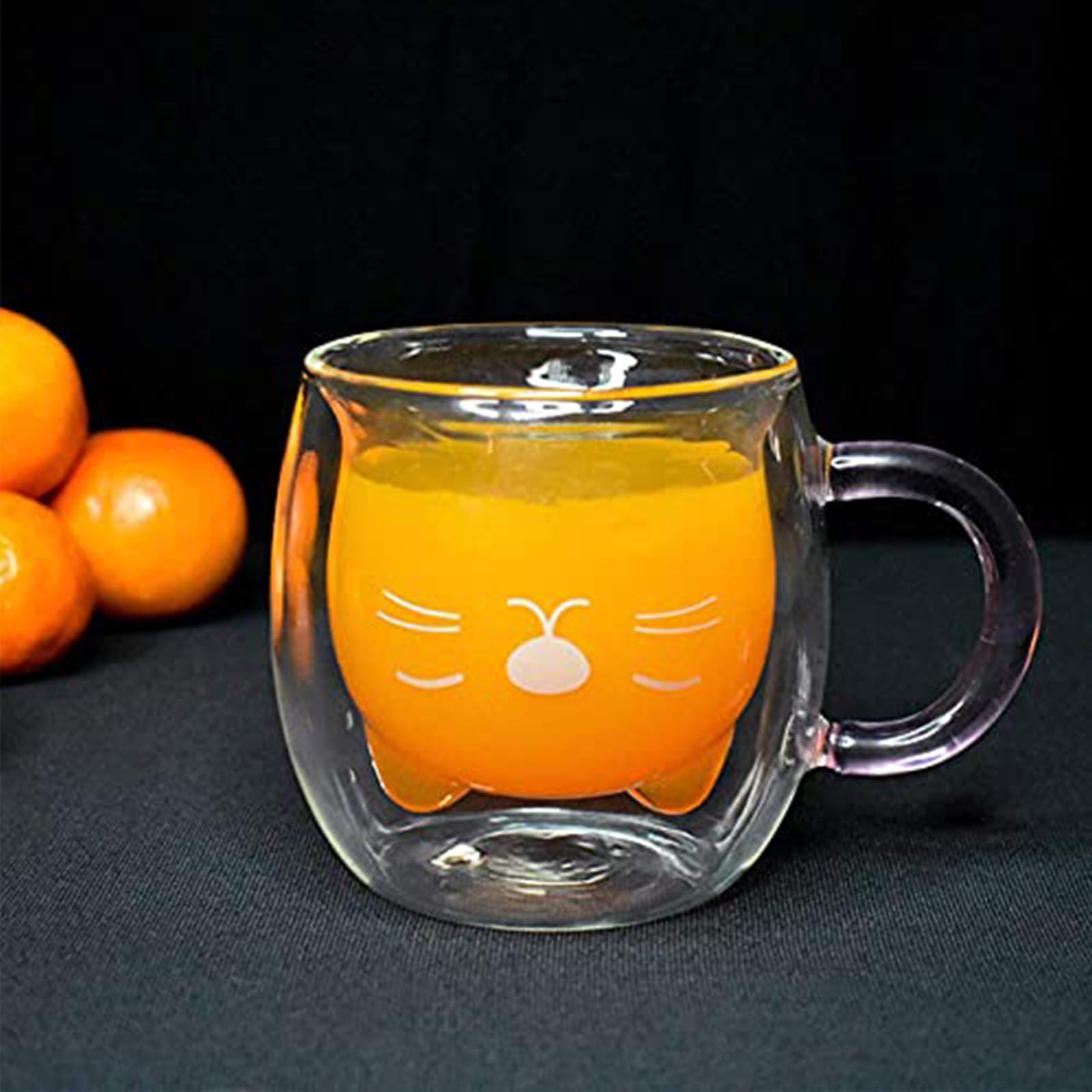 Binoster - Taza con aislamiento de doble pared de vidrio, taza de café, taza de té, taza de leche, regalo para oficina, cumpleaños, uso personal, de Navidad (gato púrpura)