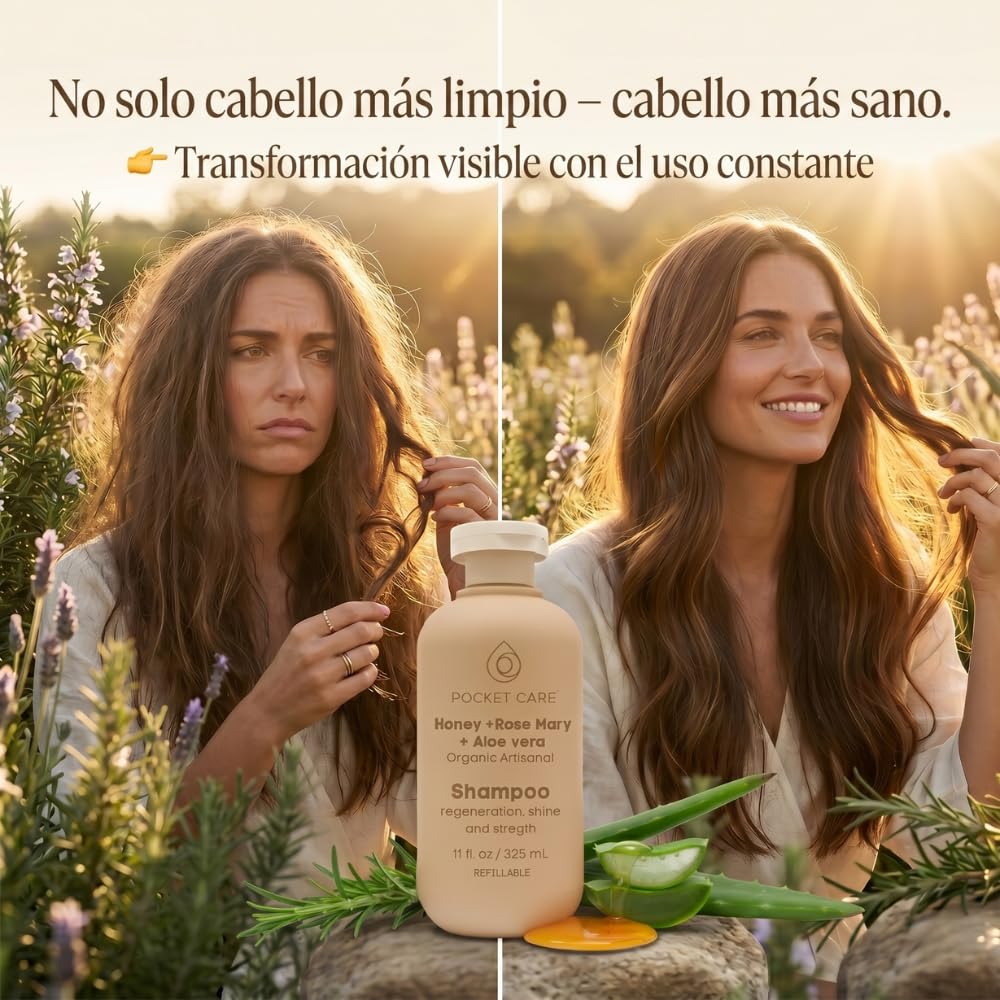 Kit Shampoo y Acondicionador con Miel, Romero y Sábila – Hidratación y Reparación para Cabello Seco, Débil y Sin Vida – Ayuda a Fortalecer, Suavizar y Dar Brillo – Hombre y Mujer
