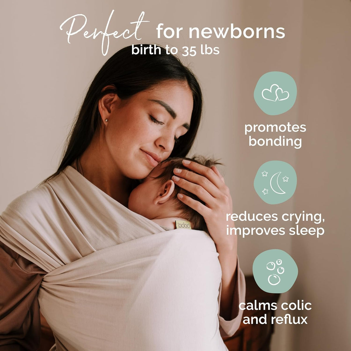 Boba - Portabebés original para recién nacidos (7-35 libras), suave, seguro, manos libres y ergonómico, ideal para una unión cómoda, nuevos padres (piedra orgánica)