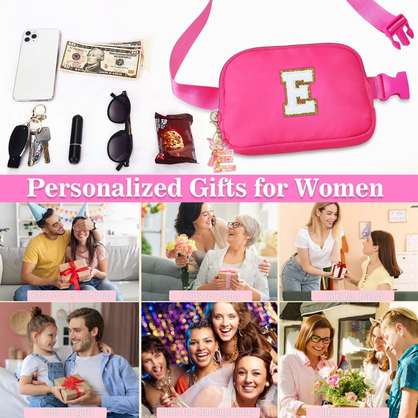 Kejea Riñonera Cruzada para Niñas y Mujeres, 8 a 12 Años, Regalos de Cumpleaños, Rosa