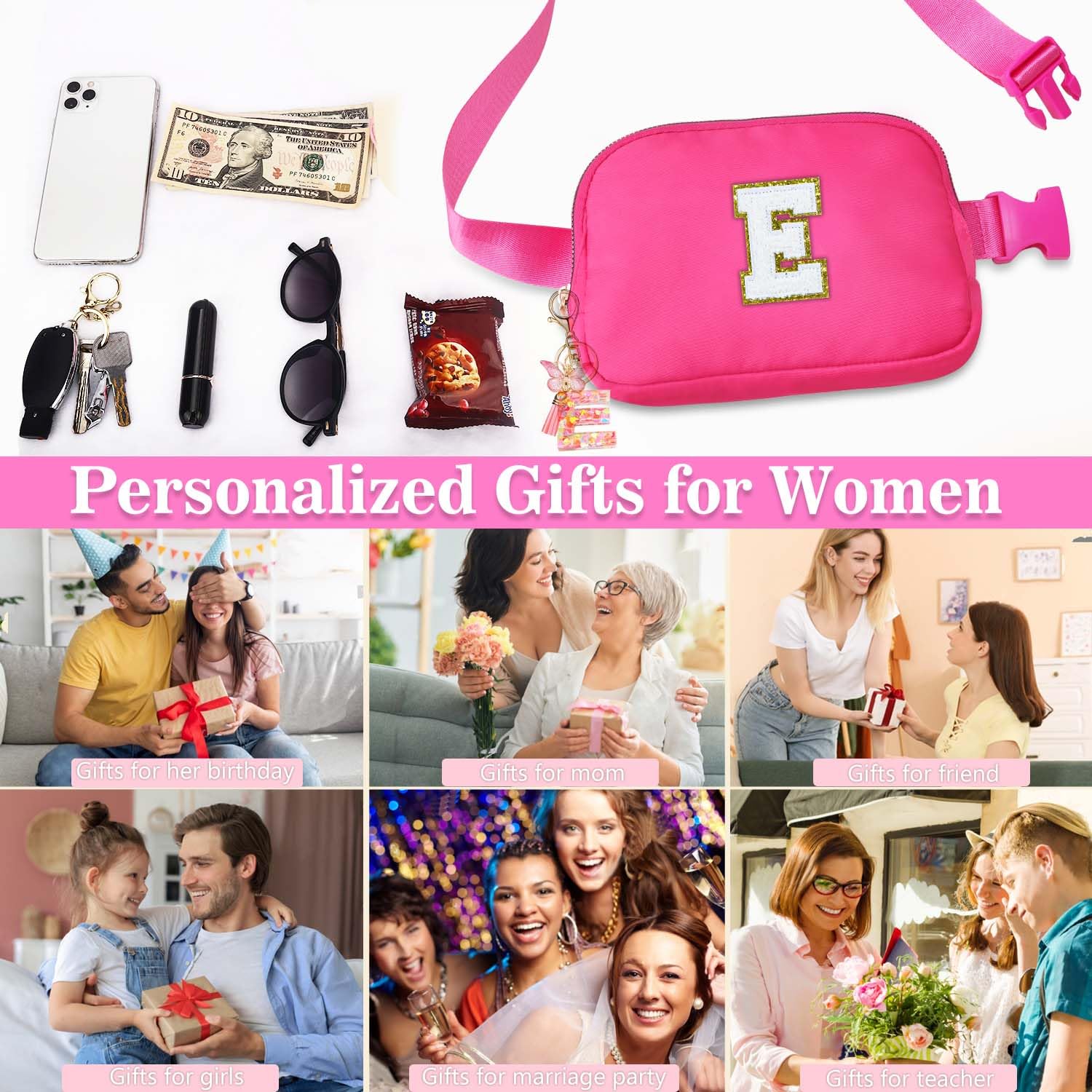 Kejea Riñonera Cruzada para Niñas y Mujeres, 8 a 12 Años, Regalos de Cumpleaños, Rosa