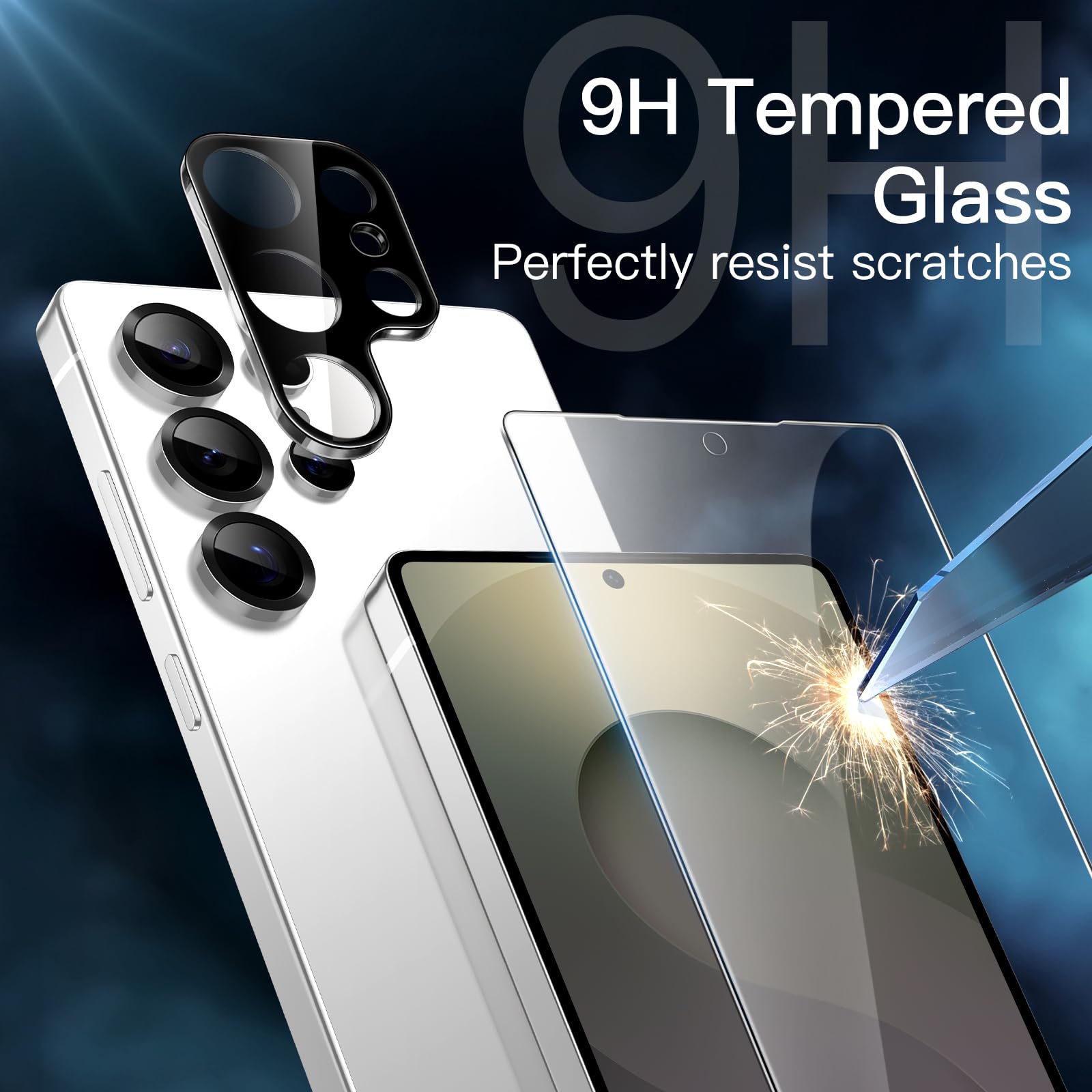 JETech 5 en 1 Funda para Samsung Galaxy S25 Ultra 5G con 2 Protector Pantalla Mica Cristal Vidrio Templado y 2 Protector Lente Cámara, Carcasa Anti-Amarillo Antigolpes (Transparente)
