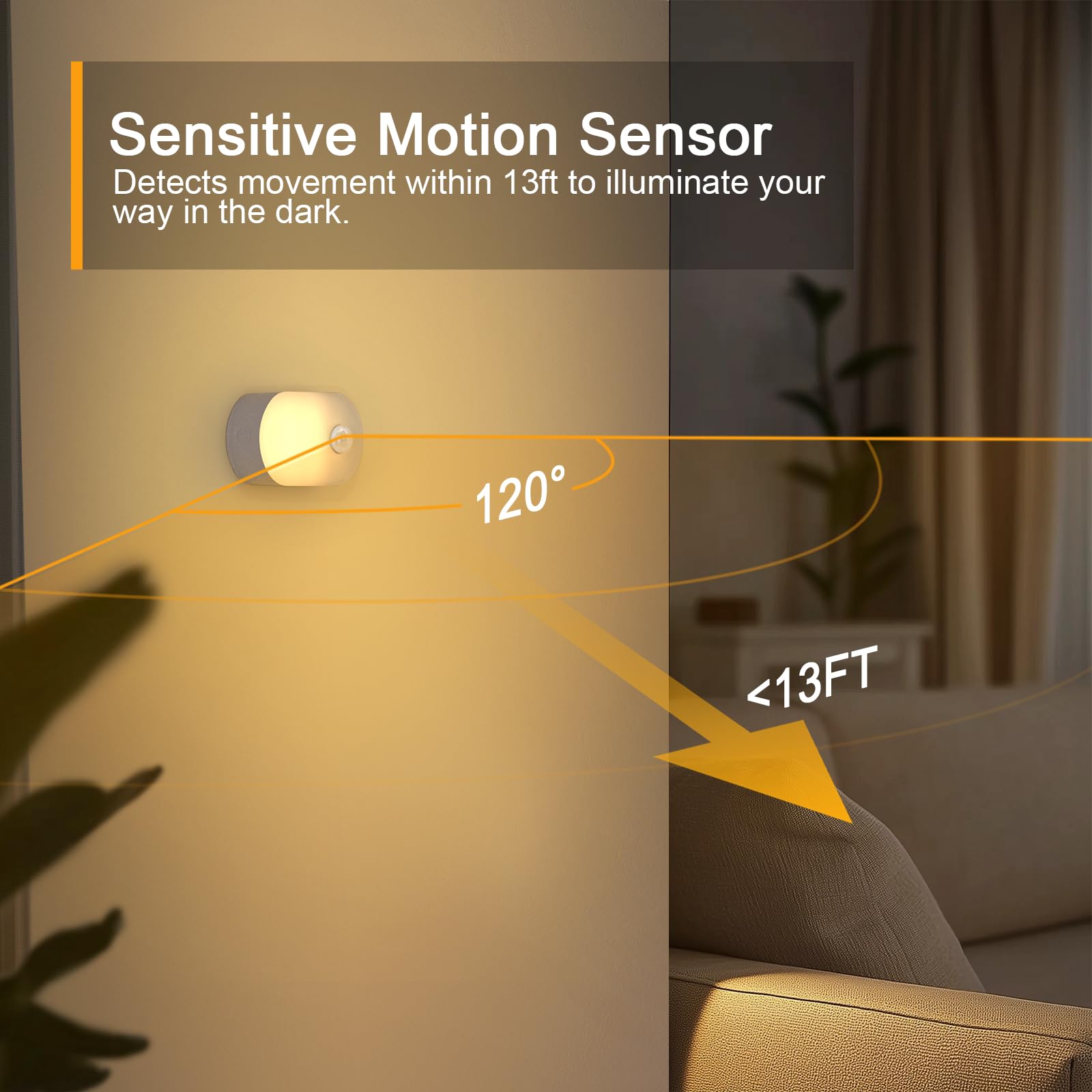 Lyridz - Luz nocturna recargable con sensor de movimiento, mini luz LED blanca cálida para clóset, brillo ajustable para baño, recámara, cocina, clóset, escaleras, pasillo, paquete de 2