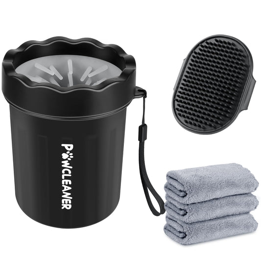 Limpiador de patas de perro para perros, con 3 toallas absorbentes y cepillo para polvo de baño ajustable para perros), limpiador de patas de perro Buddy Muddy Pet (negro, S)