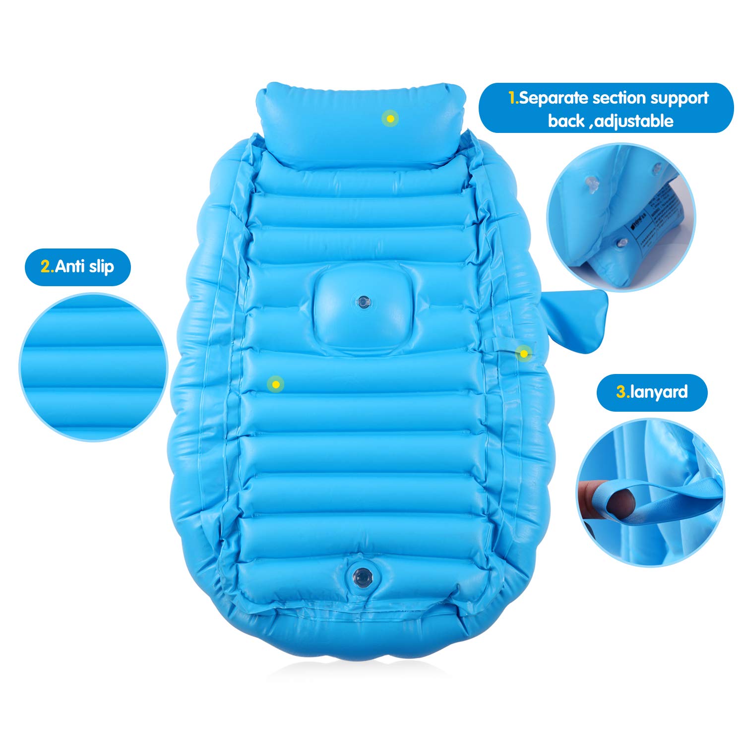 Bañera inflable para bebé, tina de viaje antideslizante portátil para niños pequeños, alberca gruesa plegable para baño con bomba de aire, azul