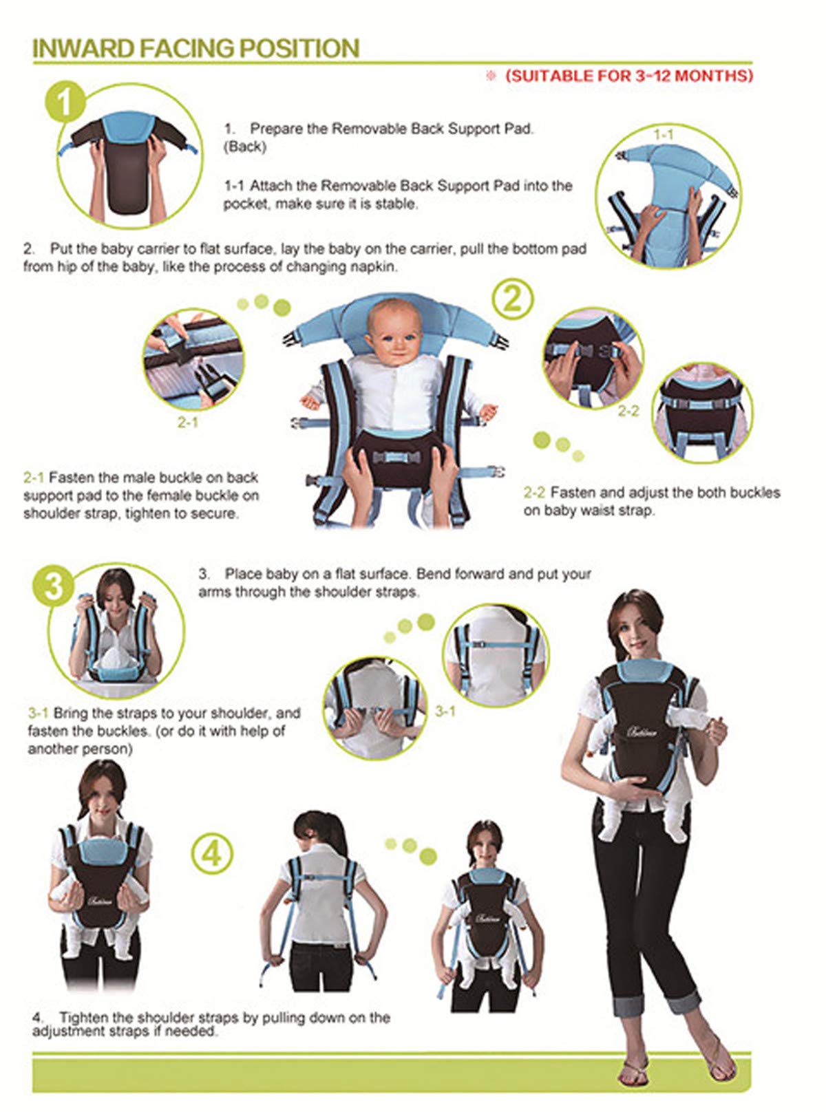 CdyBox Mochila 3D ajustable con 4 posiciones, mochila con estructura suave, ergonómica, parte delantera trasera, recién nacido, bebé (rosa)