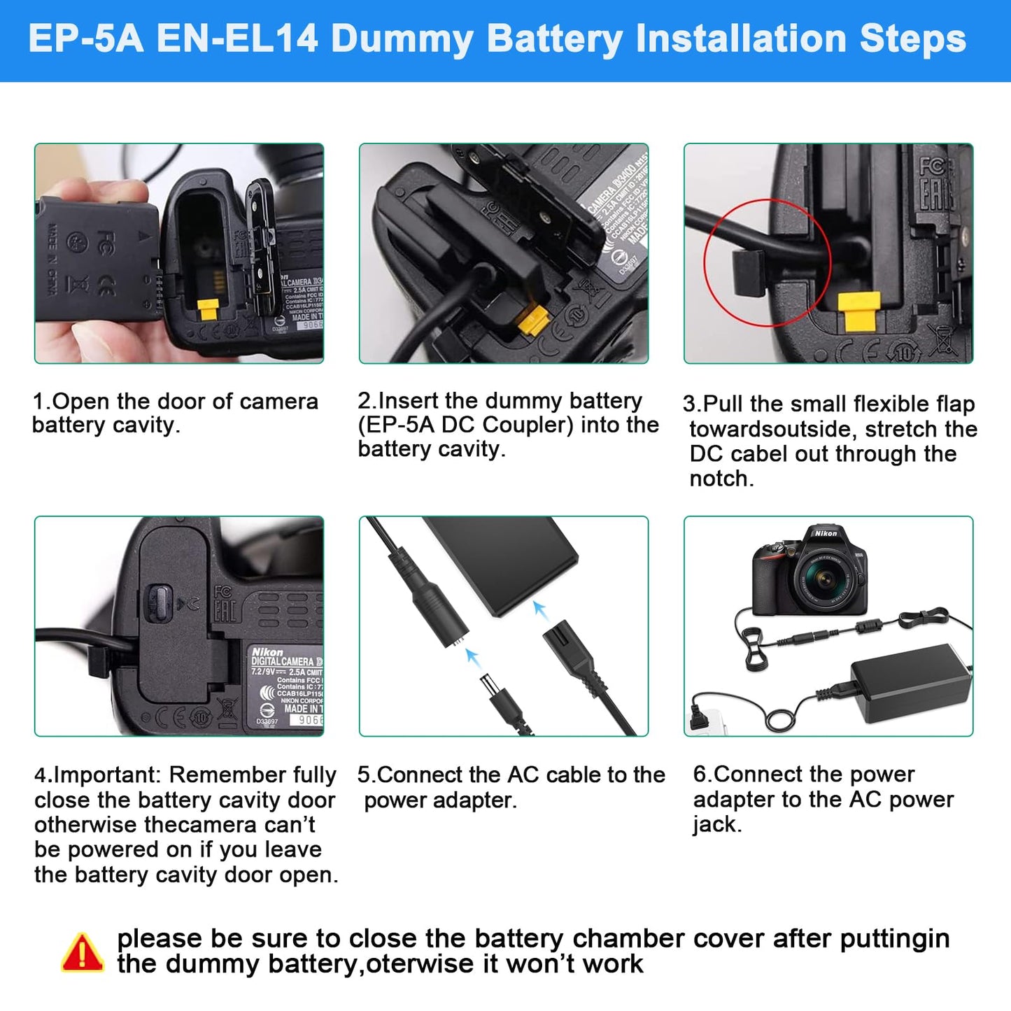 Partstec EH-5 Plus EP-5A Camera Battery charger AC Power Adapter Kit (Replacement for EN-EL14/EN-EL14a) for Nikon Coolpix P7000, P7100, P7700, D3100, D3200, D5100, D5200