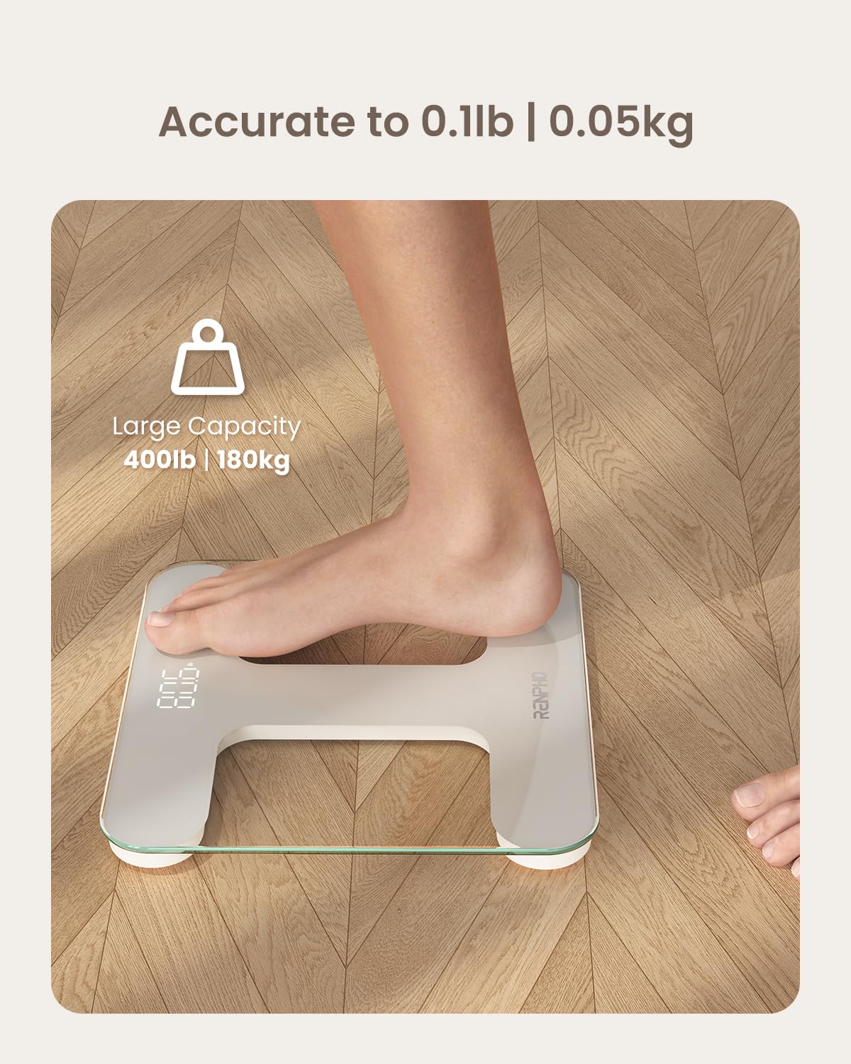 Báscula Corporal RENPHO LED Brillante Precisa hasta 0.01 Libras 400 lbs/180 kg