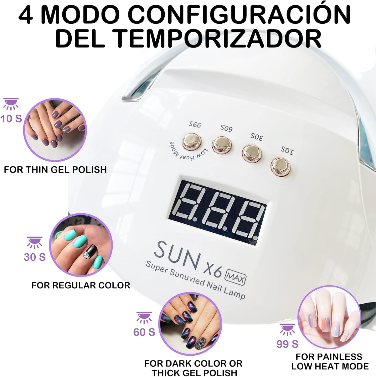 CARYWON - Lámpara de Uñas, 200W 45 UV LED Lámpara de Uñas para Esmalte de Gel, Secador de Uñas con 4 Ajustes de Temporizador y Pantalla LCD, Lámpara de gel de Curado Portátil más Rápido
