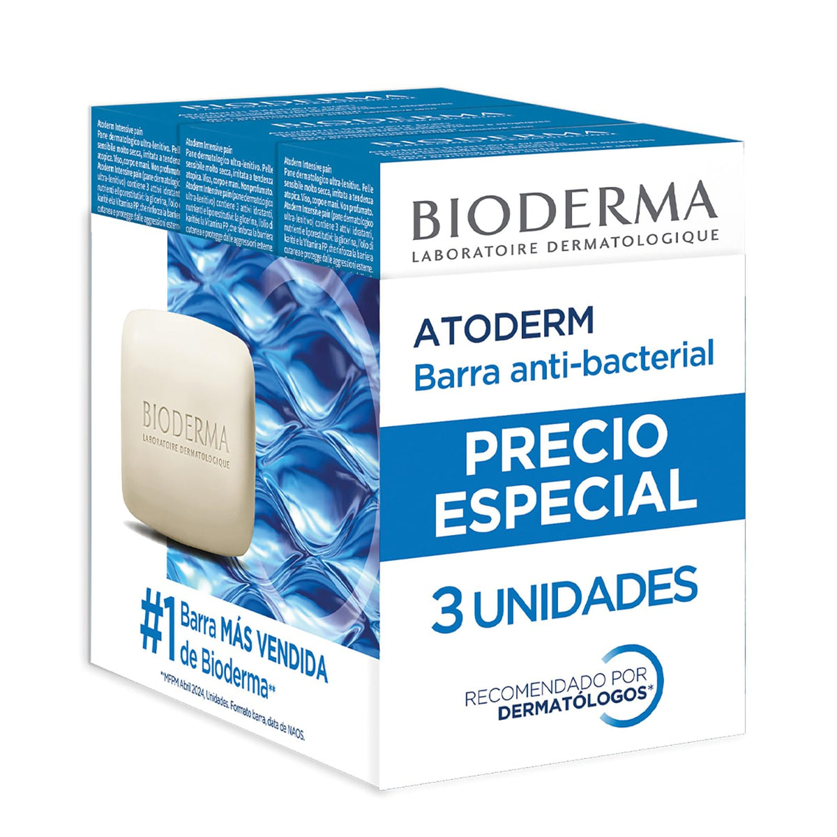 BIODERMA, Atoderm Tripack Intensive Barra de Limpieza Antibacterial Diaria, Skincare para Piel Muy Seca, 150ML