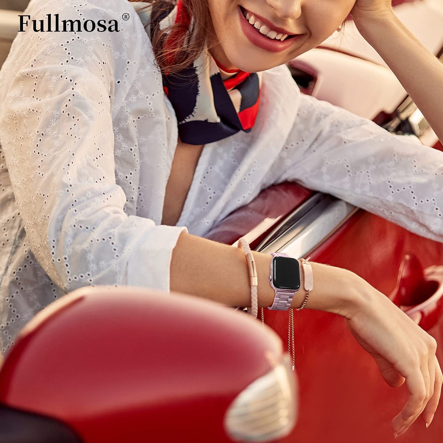 Fullmosa Correa Compatible Con Apple Watch 44mm 45mm 42mm,Pulsera Acero Inoxidable con Case Para iWatch SE/Series 9/8/7/6/5/4/3/2/1,44mm 45mm 42mm Rosa