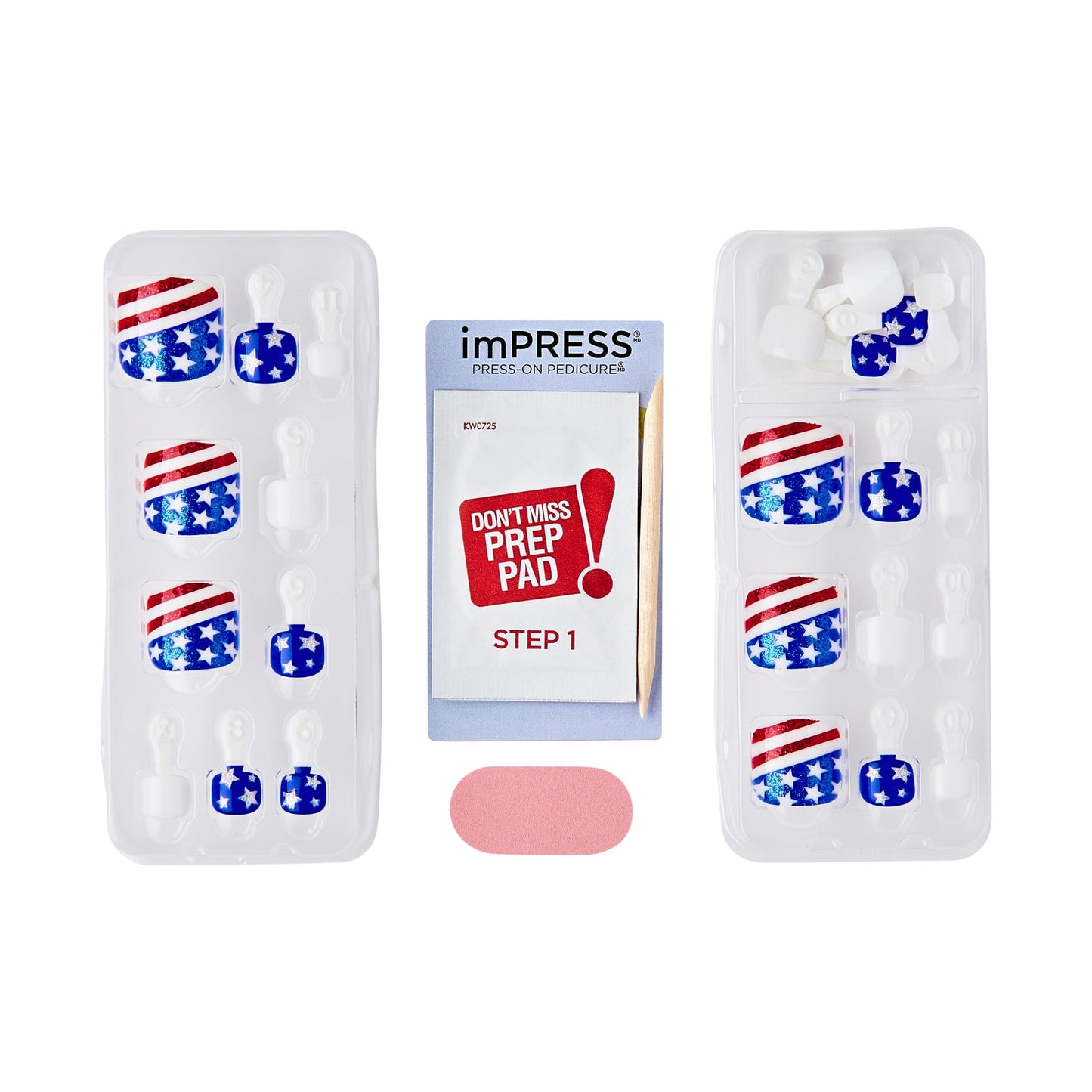imPRESS Uñas postizas KISS sin pegamento, diseño "Need a Vacation", rojo oscuro, tamaño corto, forma ovalada. Incluye 24 uñas, almohadilla de preparación, hoja de instrucciones, 1 palito de manicura y
