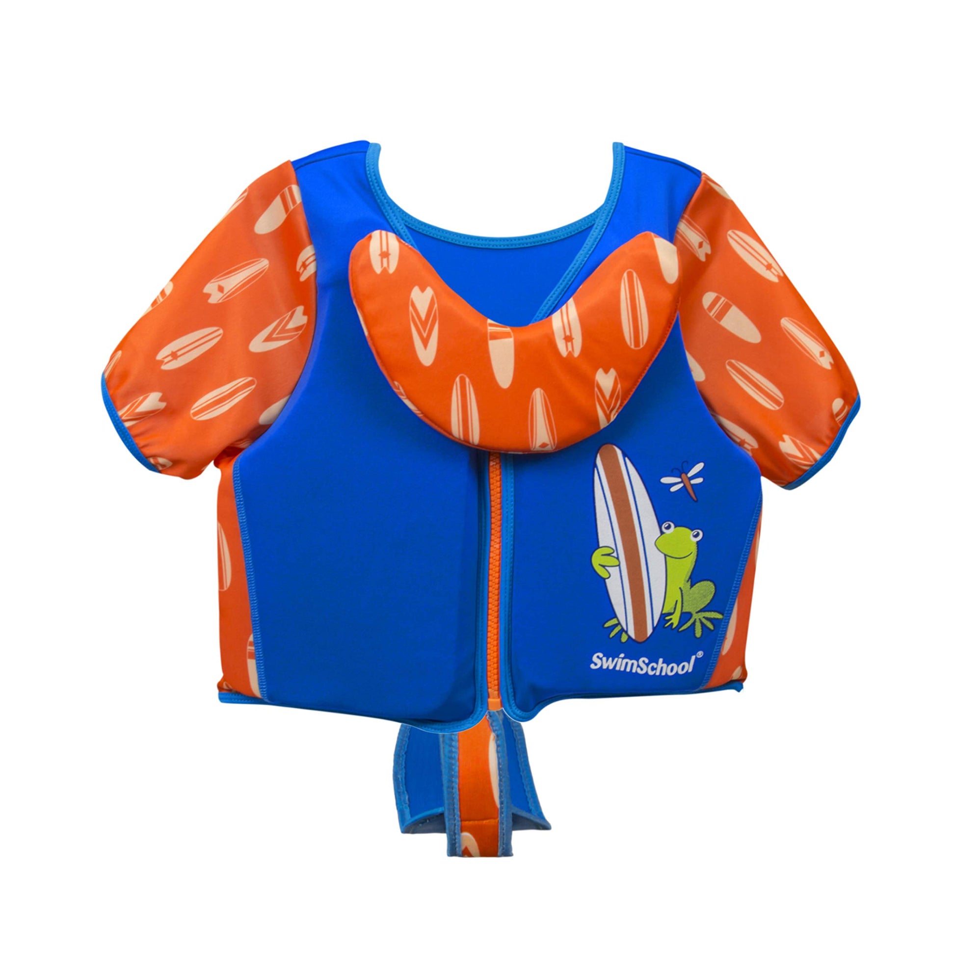 Chaleco de Natación SwimSchool Azul Naranja con Mangas de Hombro y Correa Ajustable