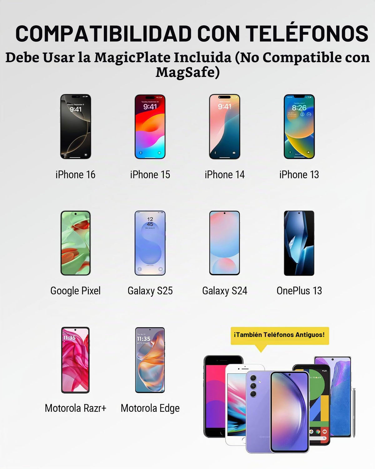 Juego de Placas de Metal Scosche MagicMount Negro con calcomanía Fuerte para Soporte Magnético Universal para Teléfono Celular