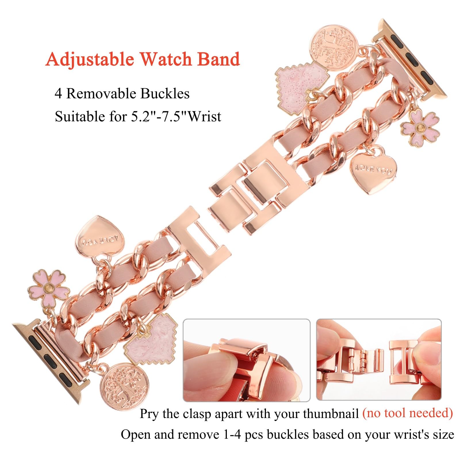 Pulsera Elegante REALSIGN flor oro rosa compatible con Apple Watch eslabones cubanos árbol de la vida para Mujer