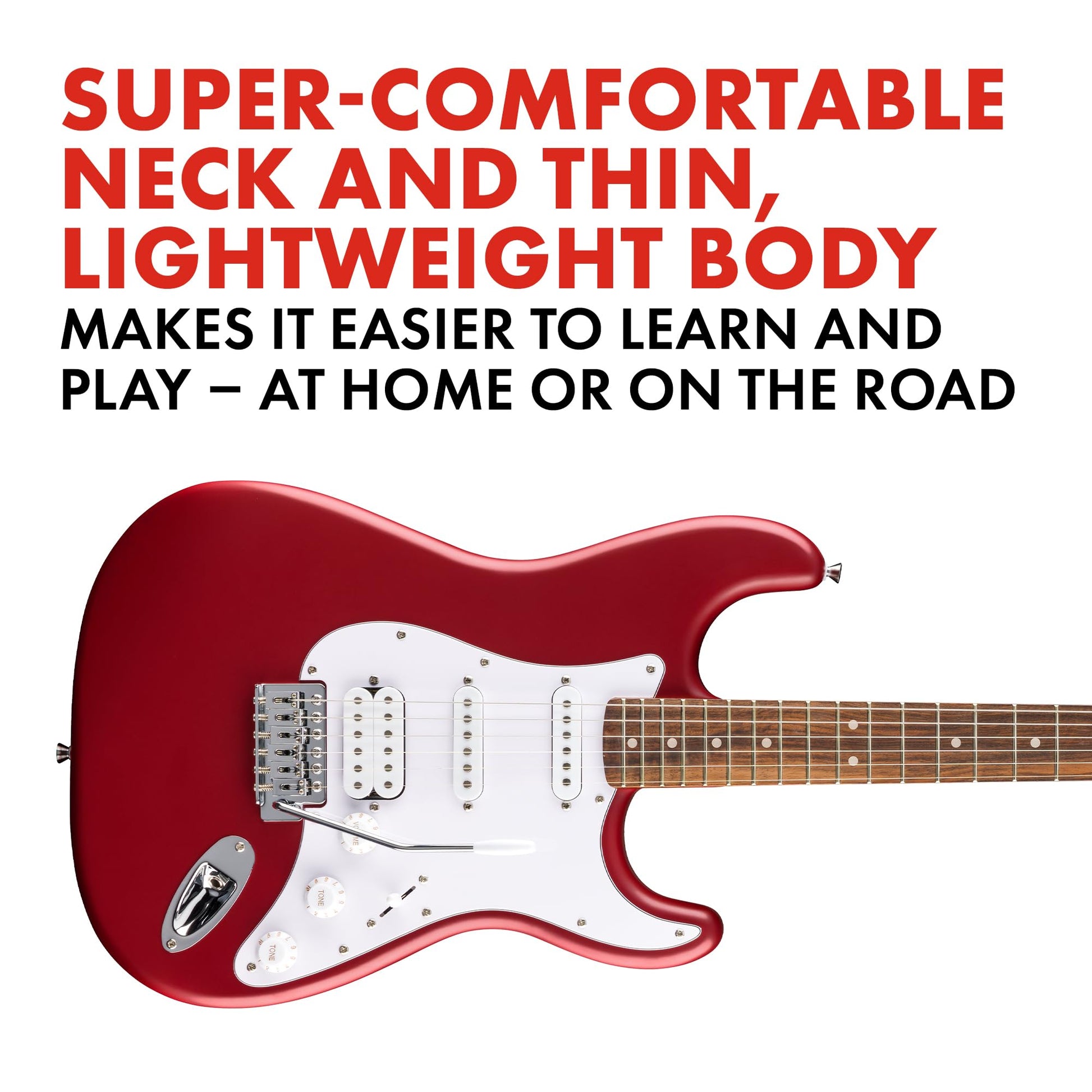 Debut Collection™ Stratocaster® HSS, Laurel Fingerboard, White Pickguard, Dakota Red