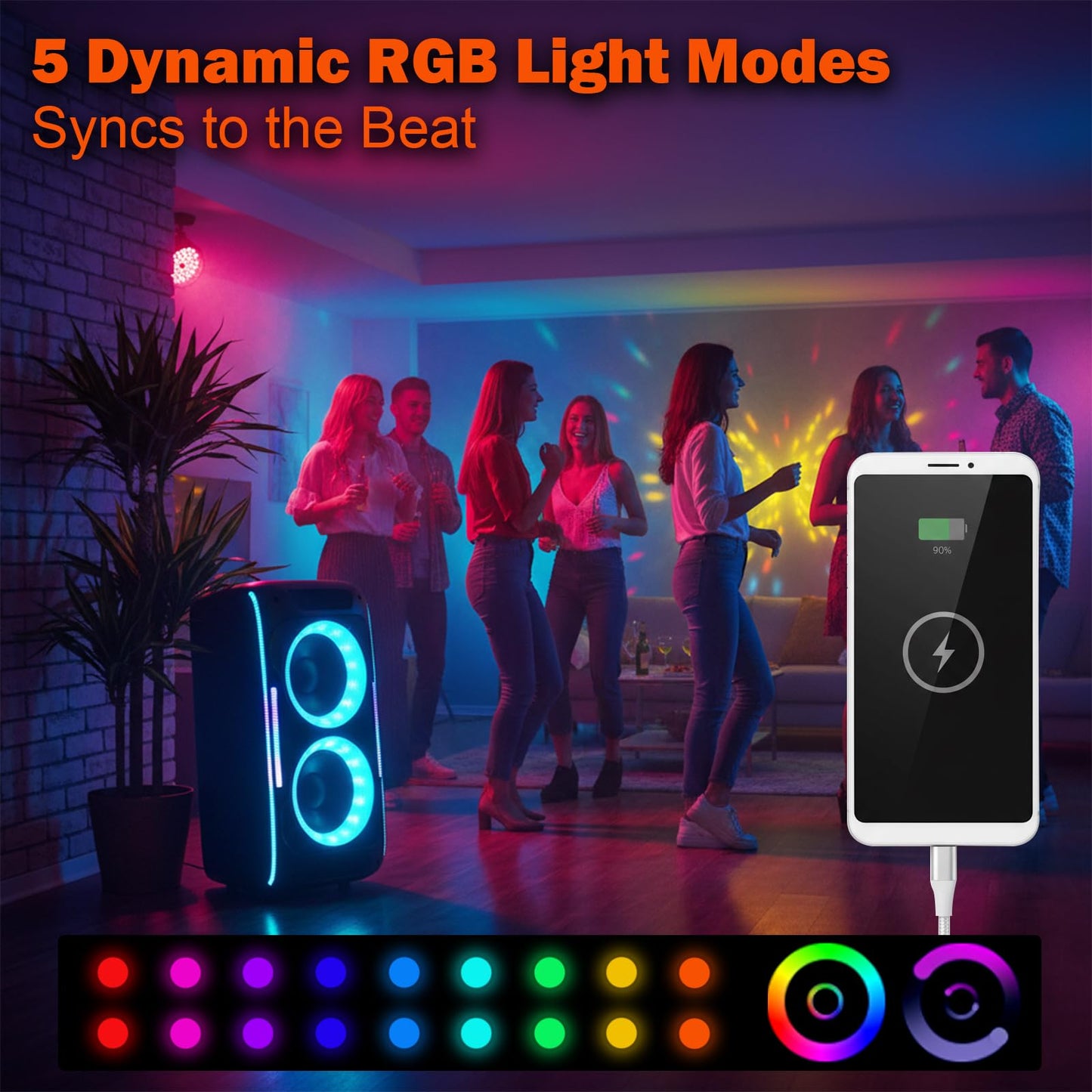Altavoz Bluetooth para fiesta, potente sonido estéreo de 180 W con graves profundos, altavoz inalámbrico portátil con modos de sonido EQ, luces LED, Bluetooth 5.3 para el hogar, al aire última