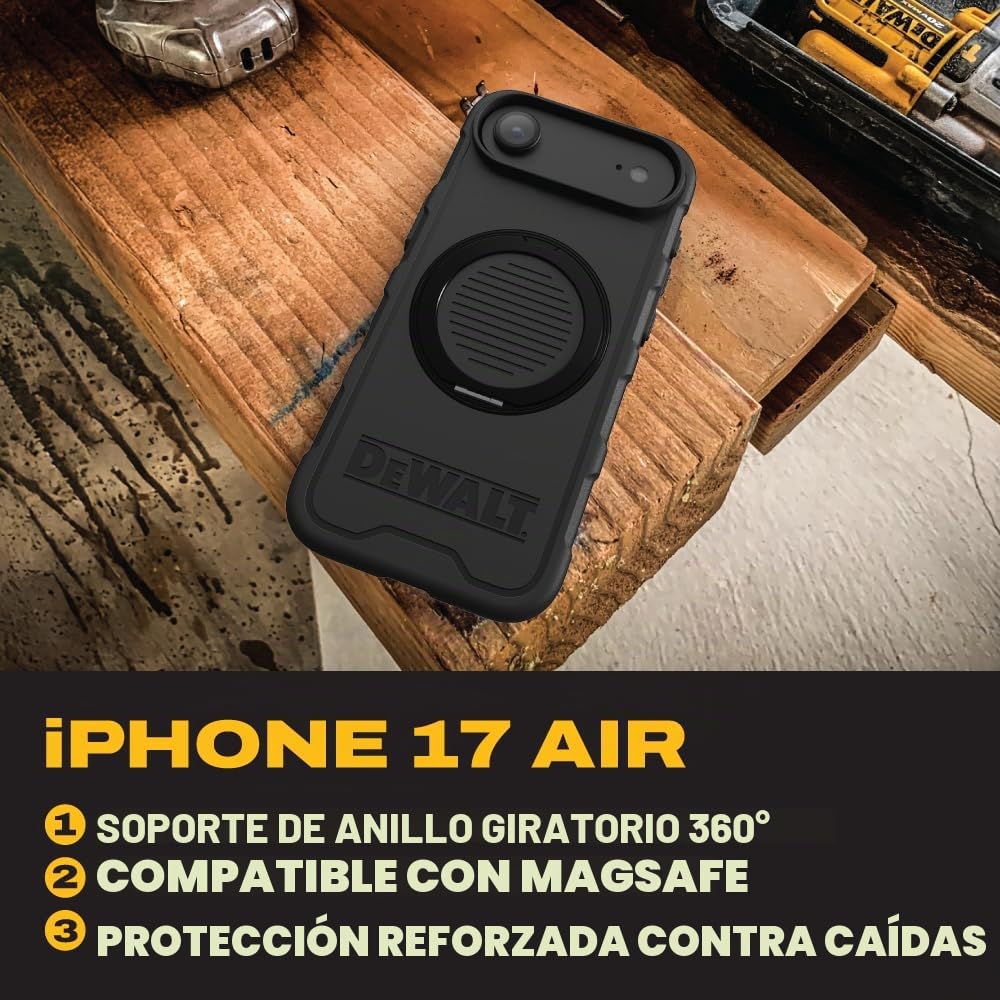 Funda Protectora iPhone 17 Air DEWALT Negro con Soporte Magnético para Hombre